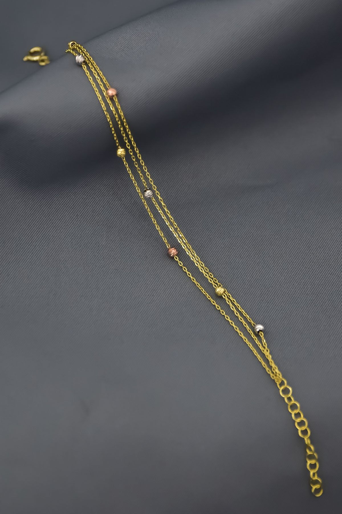 925 Ayar Gümüş Gold Kaplama Sırlama Üç Renk Dorika Toplu Zincir Bileklik