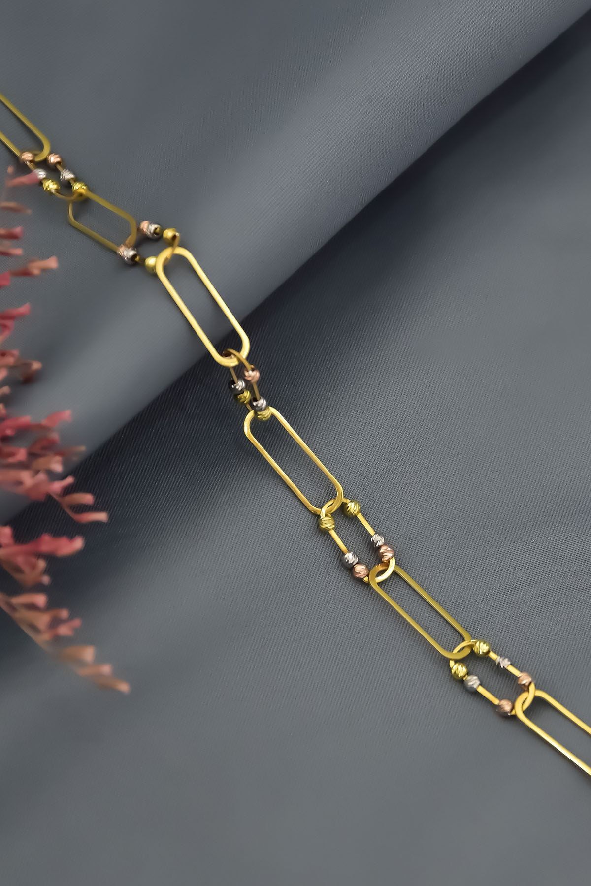 925 Ayar Gümüş Gold Kaplama Tasarım Üç Renk Dorika Toplu Ataç Bileklik