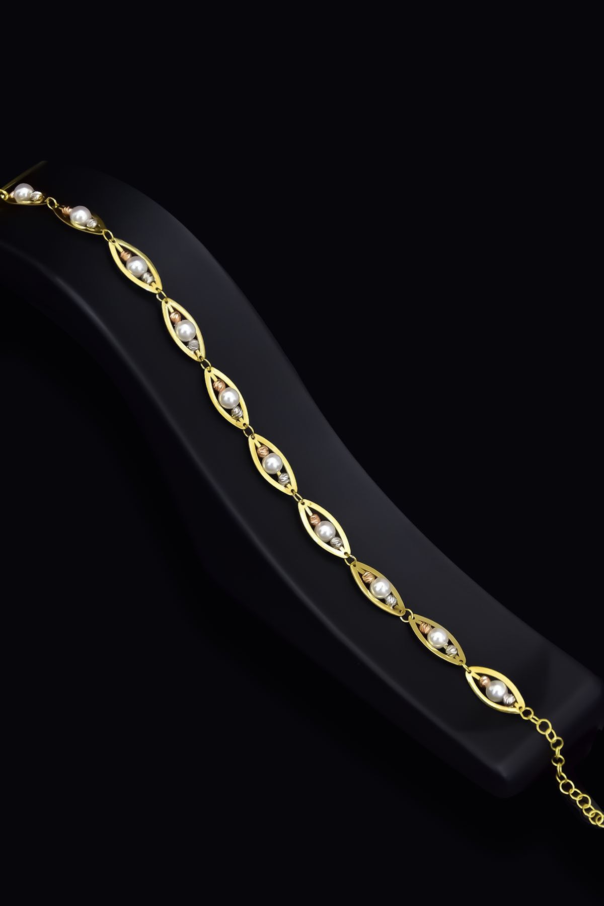 925 Ayar Gümüş Gold Kaplama Tasarım Üç Renk Dorika Toplu Incılı Bileklik