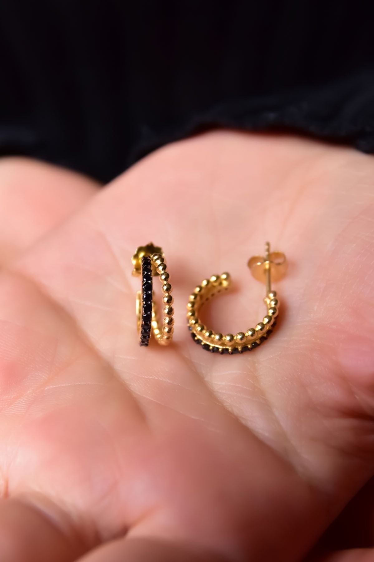 925 Ayar Gümüş Gold Kaplama Top Motifli Zirkon Taşlı Tamtur Halka Küpe