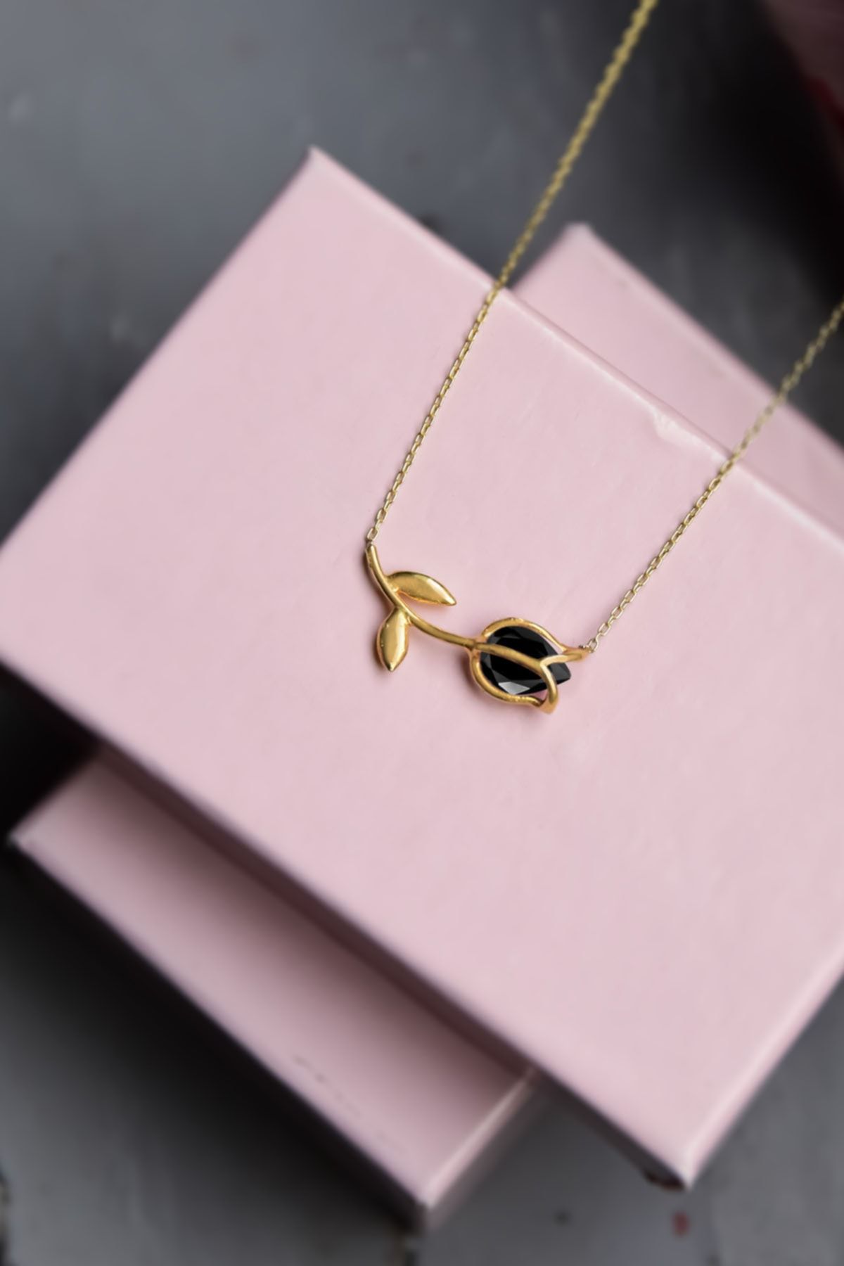 925 Ayar Gümüş Gold Kaplama Turuncu Taşlı Lale Kolye