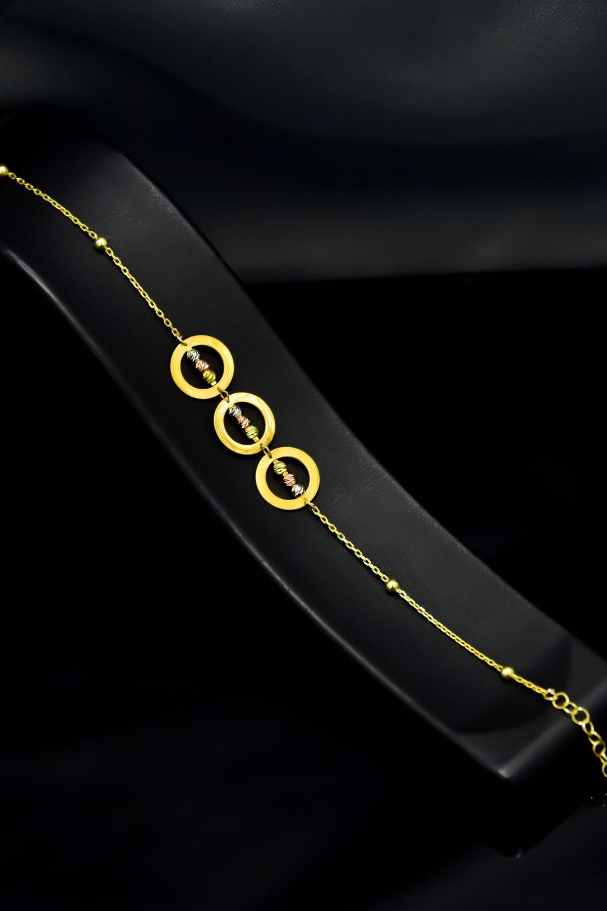 925 Ayar Gümüş Gold Kaplama Üç Halkalı Dorika Toplu Bileklik