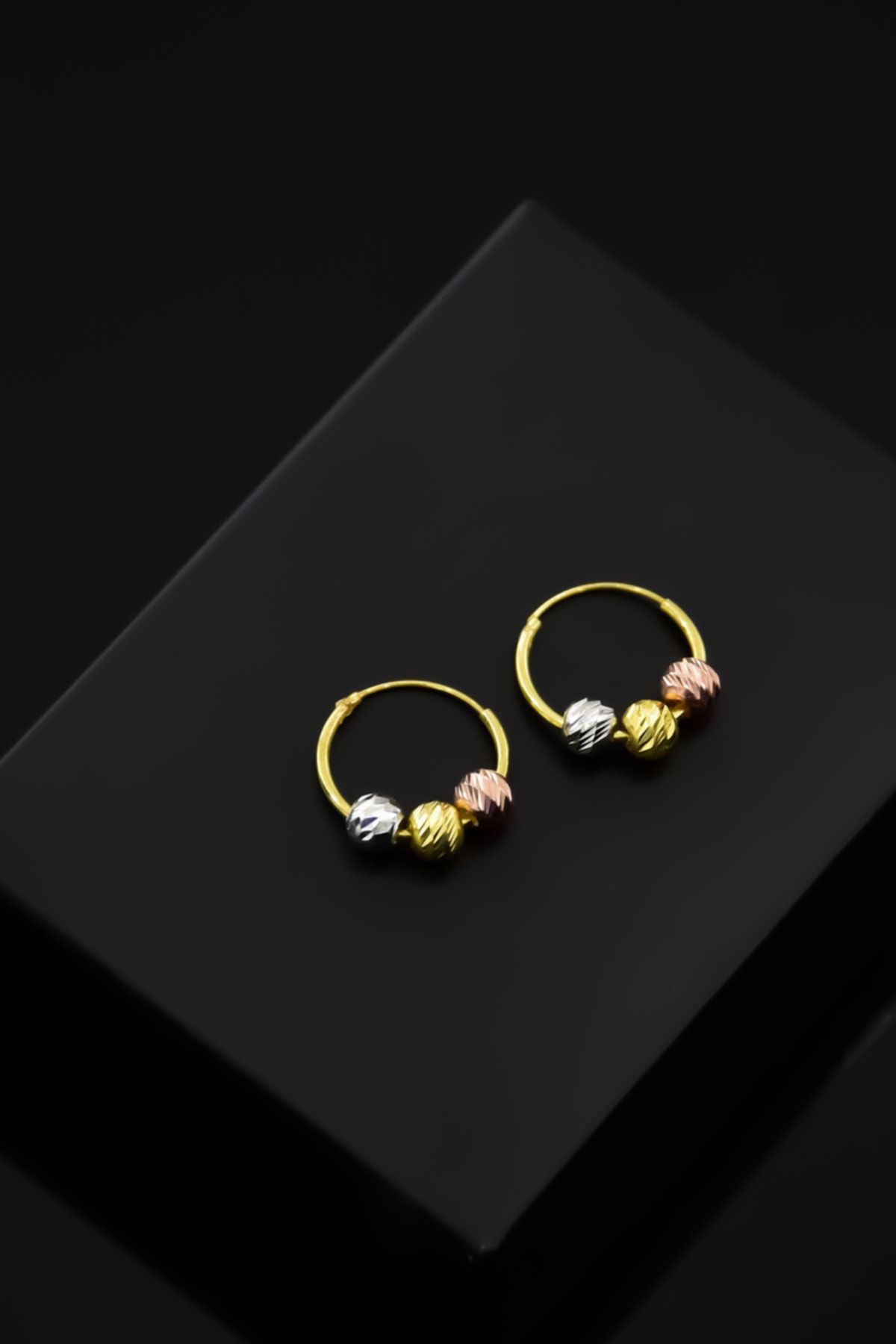 925 Ayar Gümüş Gold Kaplama Üç Renk Dorika Toplu Halka Küpe