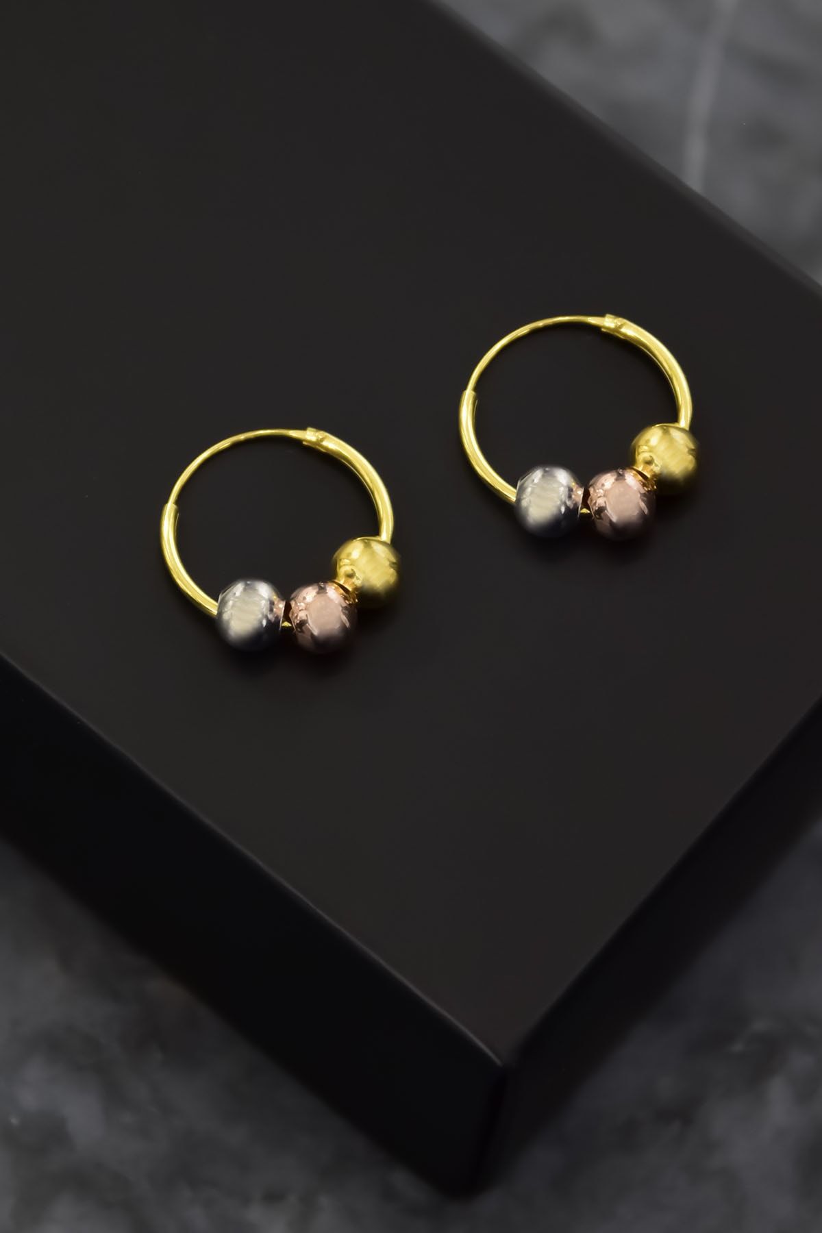 925 Ayar Gümüş Gold Kaplama Üç Renk Toplu Halka Küpe