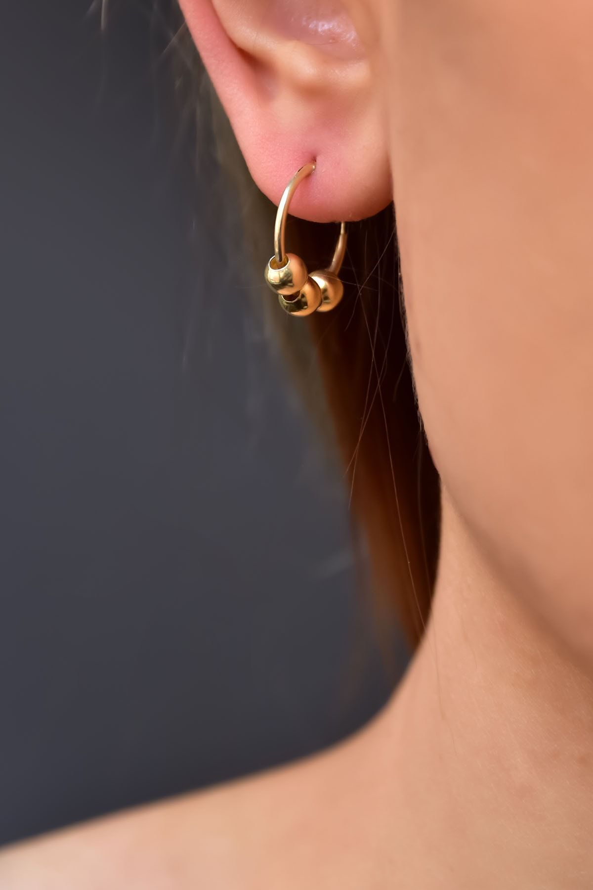 925 Ayar Gümüş Gold Kaplama Üç Toplu Halka Küpe