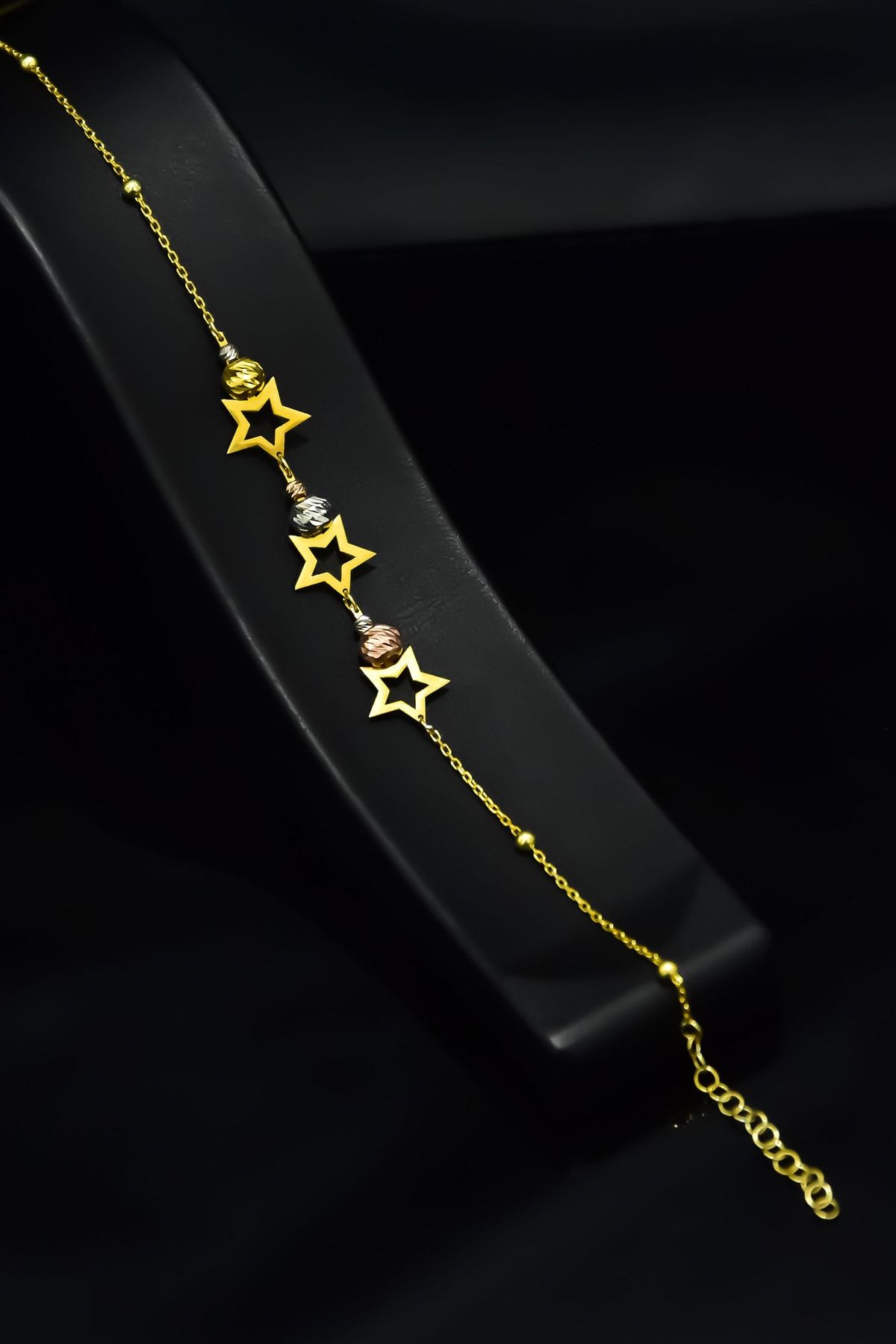 925 Ayar Gümüş Gold Kaplama Üç Yıldız Dorikalı Bileklik