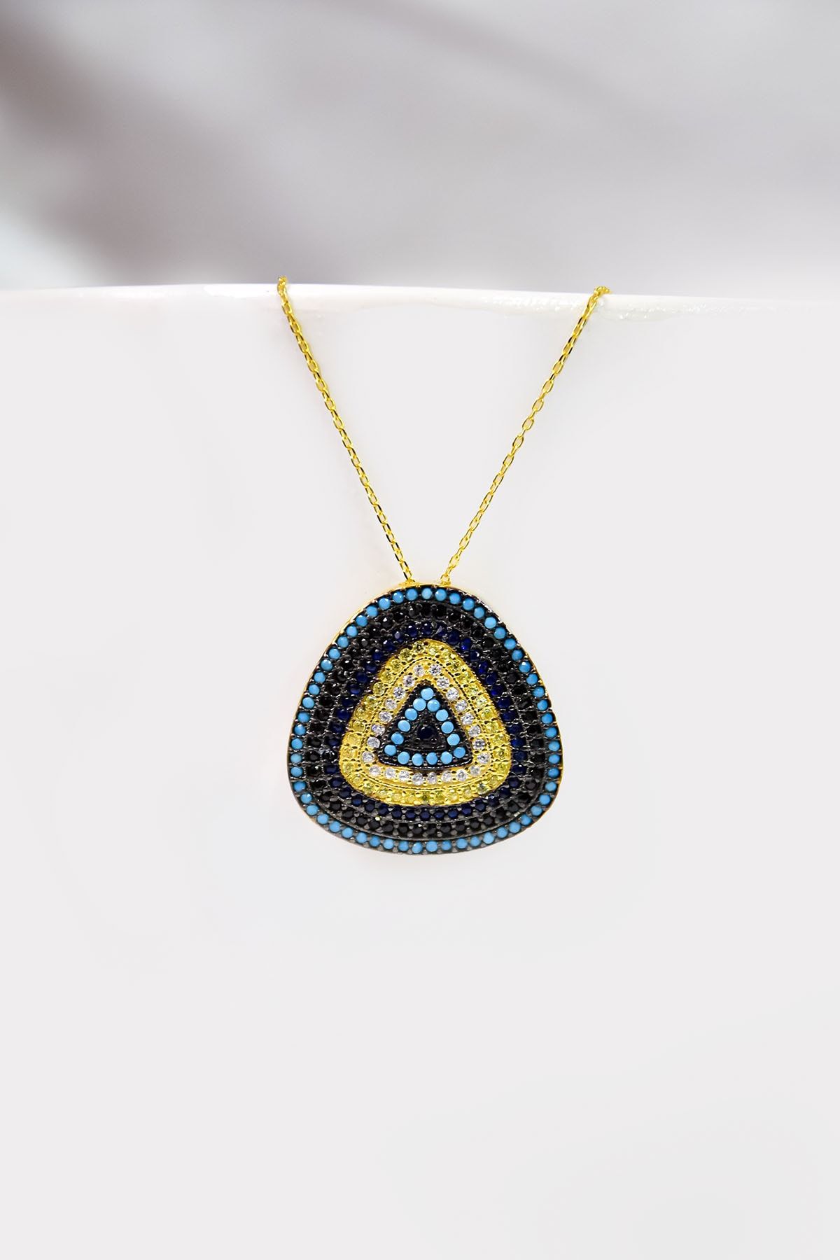 925 Ayar Gümüş Gold Kaplama Üçgen Nazar Kolye