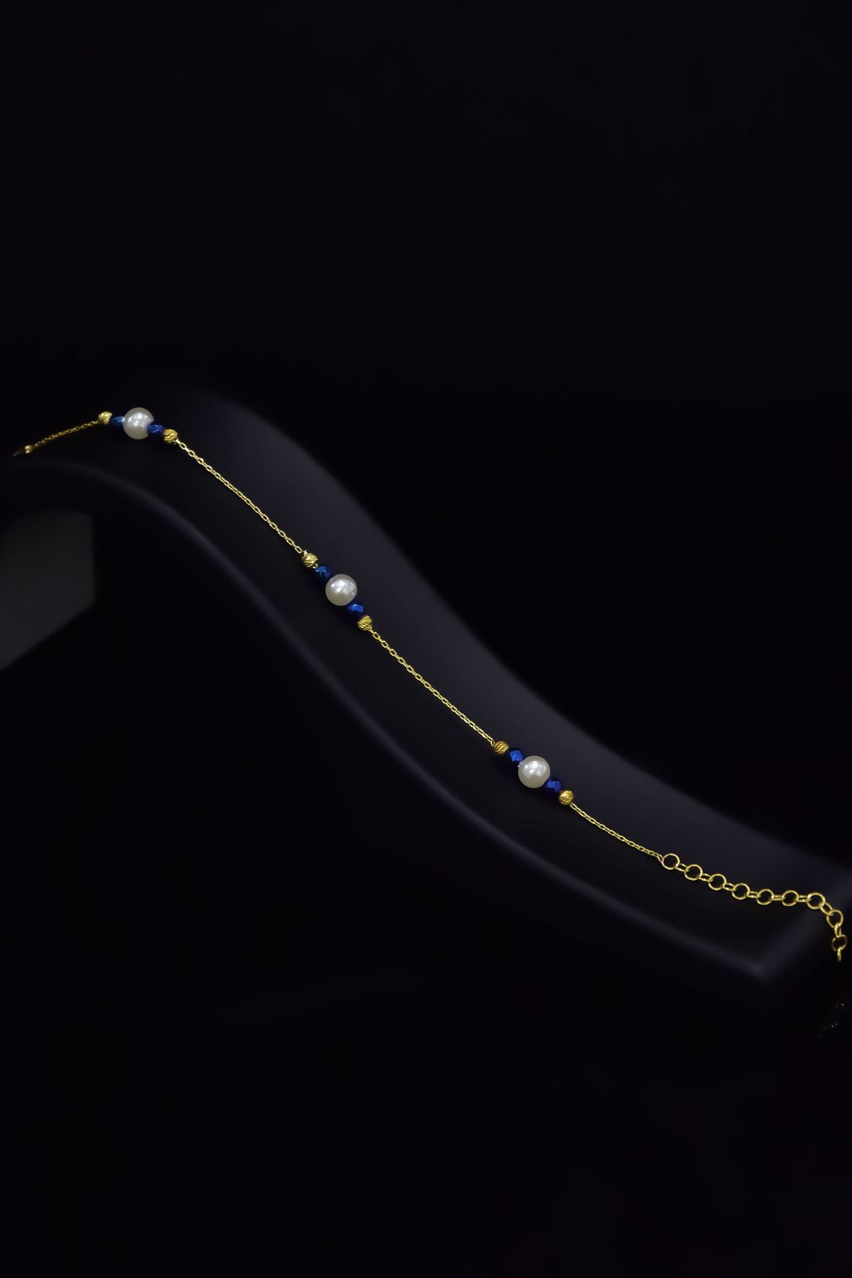 925 Ayar Gümüş Gold Kaplama Üçlü Incili Dorika Toplu Bileklik