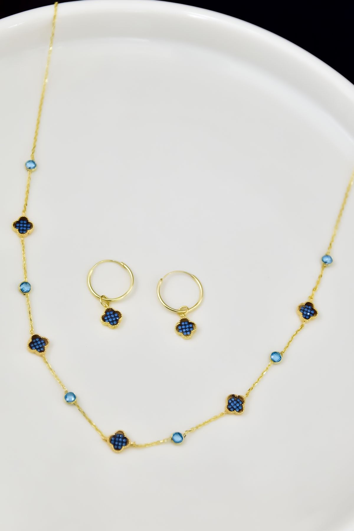 925 Ayar Gümüş Gold Kaplama Van Cleef Kolye Ve Küpe Set