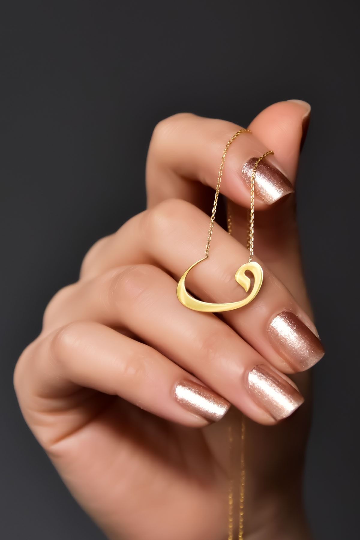 925 Ayar Gümüş Gold Kaplama Vav Kolye