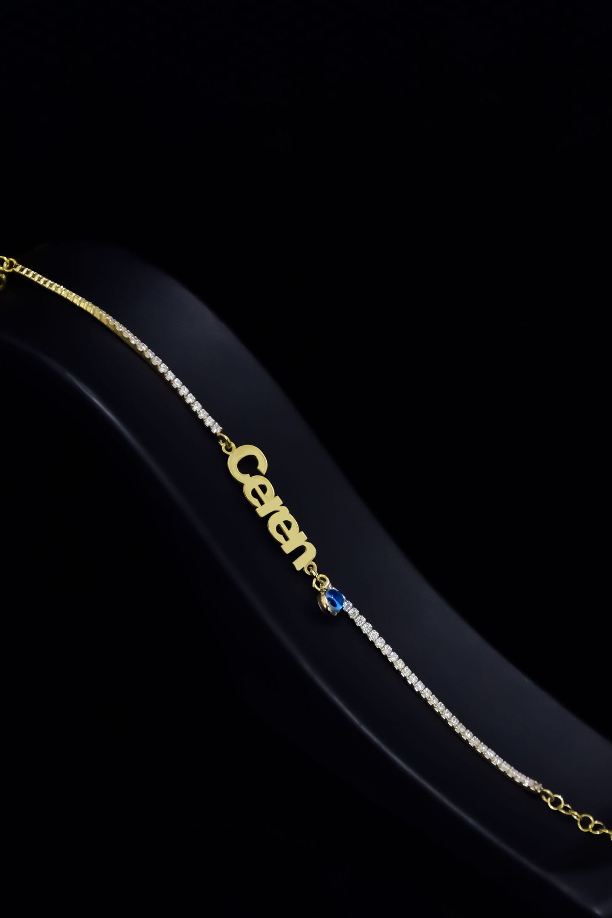 925 Ayar Gümüş Gold Kaplama Zirkon Taşlı Su Yolu, Cam Göz Isimli Bileklik