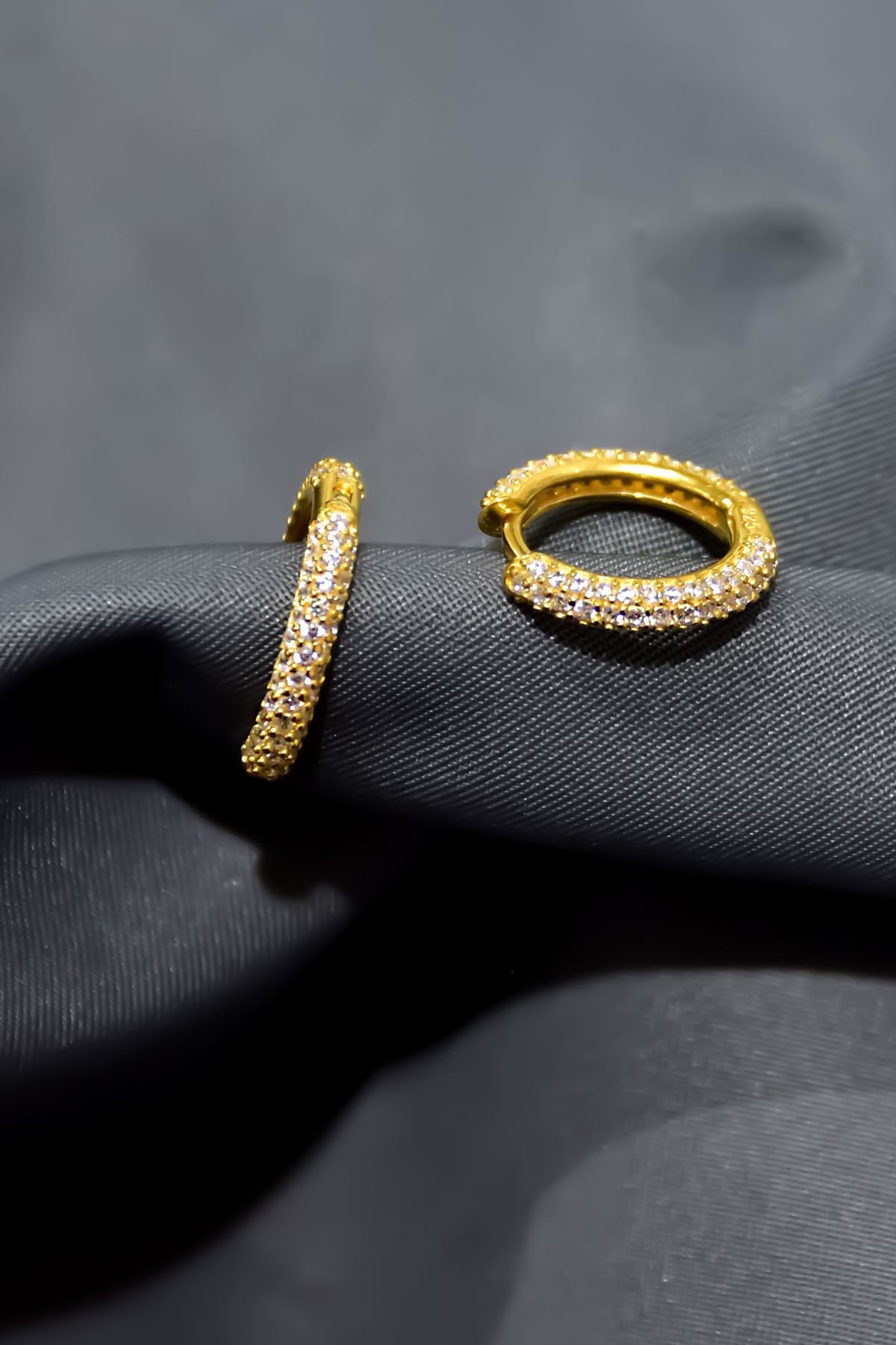 925 Ayar Gümüş Gold Kaplama Zirkon Taşlı Tamtur Klipsli Küpe