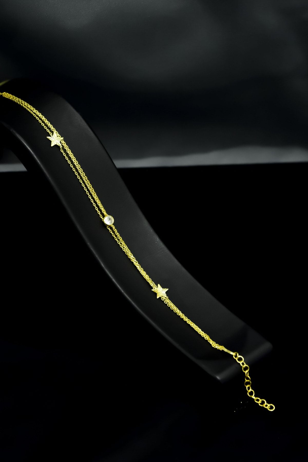 925 Ayar Gümüş Gold Kaplama Zirkon Taşlı Yıldız Gümüş Bileklik