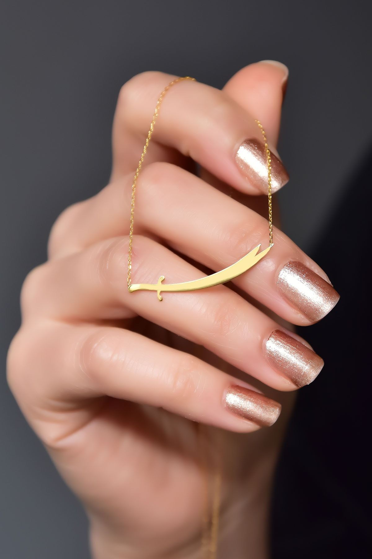 925 Ayar Gümüş Gold Kaplama Zülfikar Kılıcı Kolye