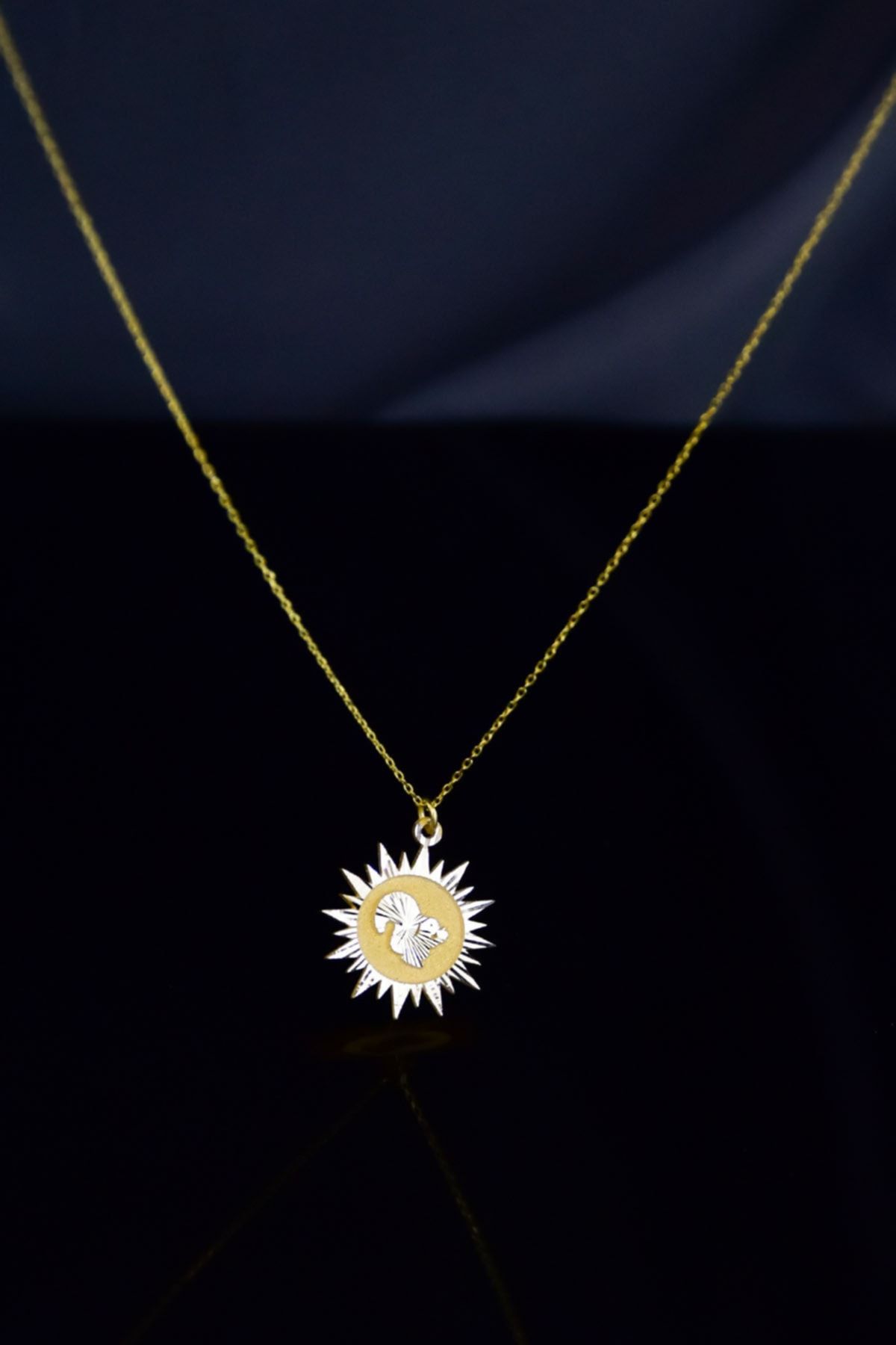 925 Ayar Gümüş Gold Rodyum Kaplama Fındık Kurdu Kristal Kesim Güneş Plaka Kolye