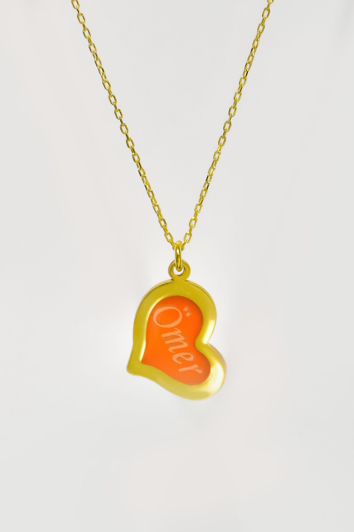 925 Ayar Gümüş Gold-Rose Kaplama Rüya Serisi Cam Boyalı İsimli Kalp Kolye