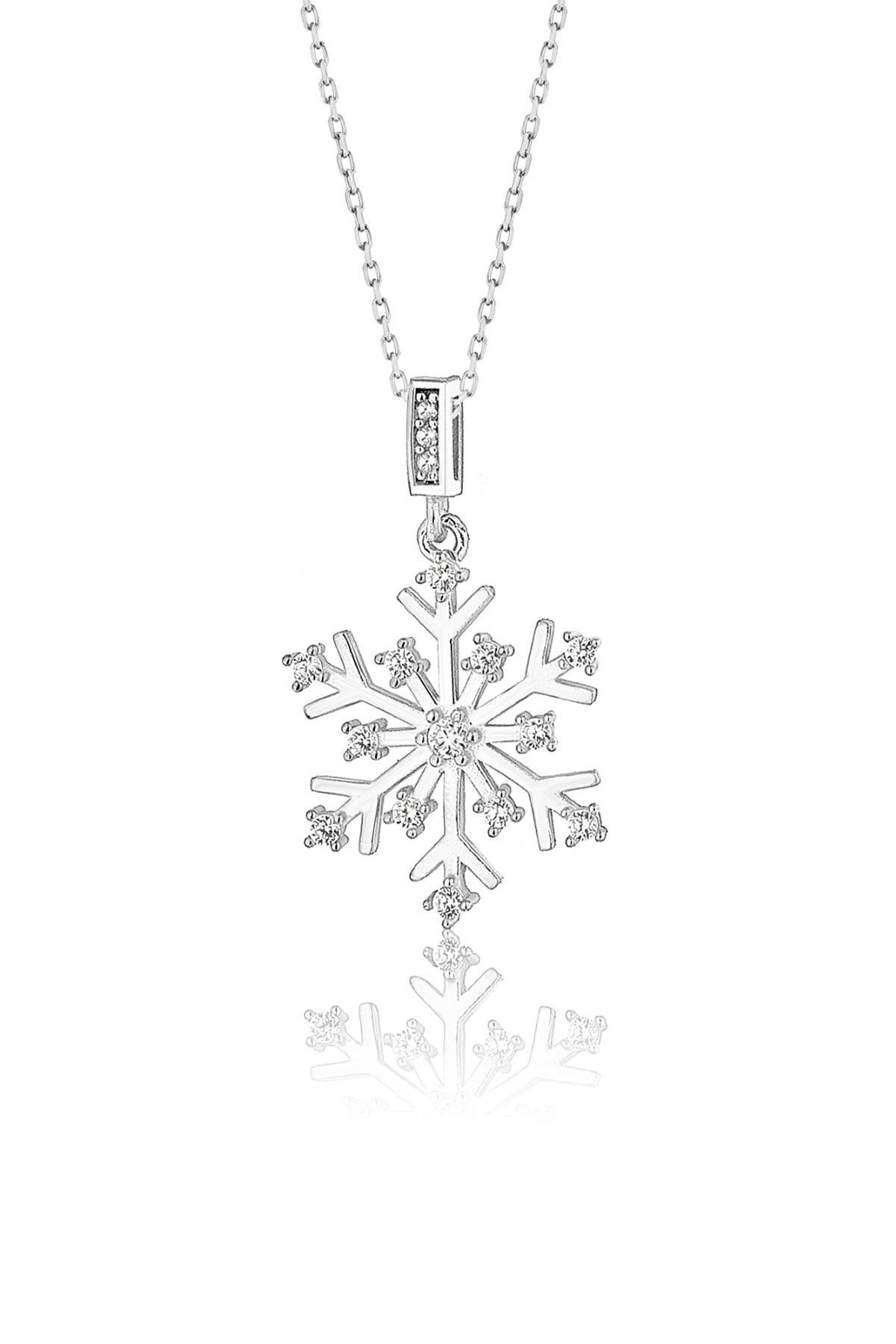 925 Ayar Gümüş Kar Tanesi Kolye.rose.gold.rodaj