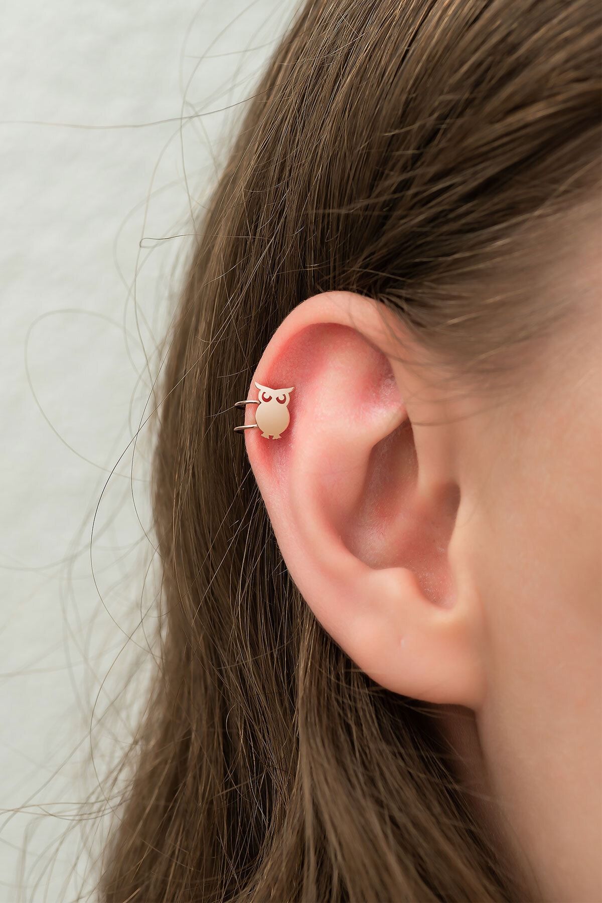 925 Ayar Gümüş Kıkırdak Baykuş Küpe Rose Altın