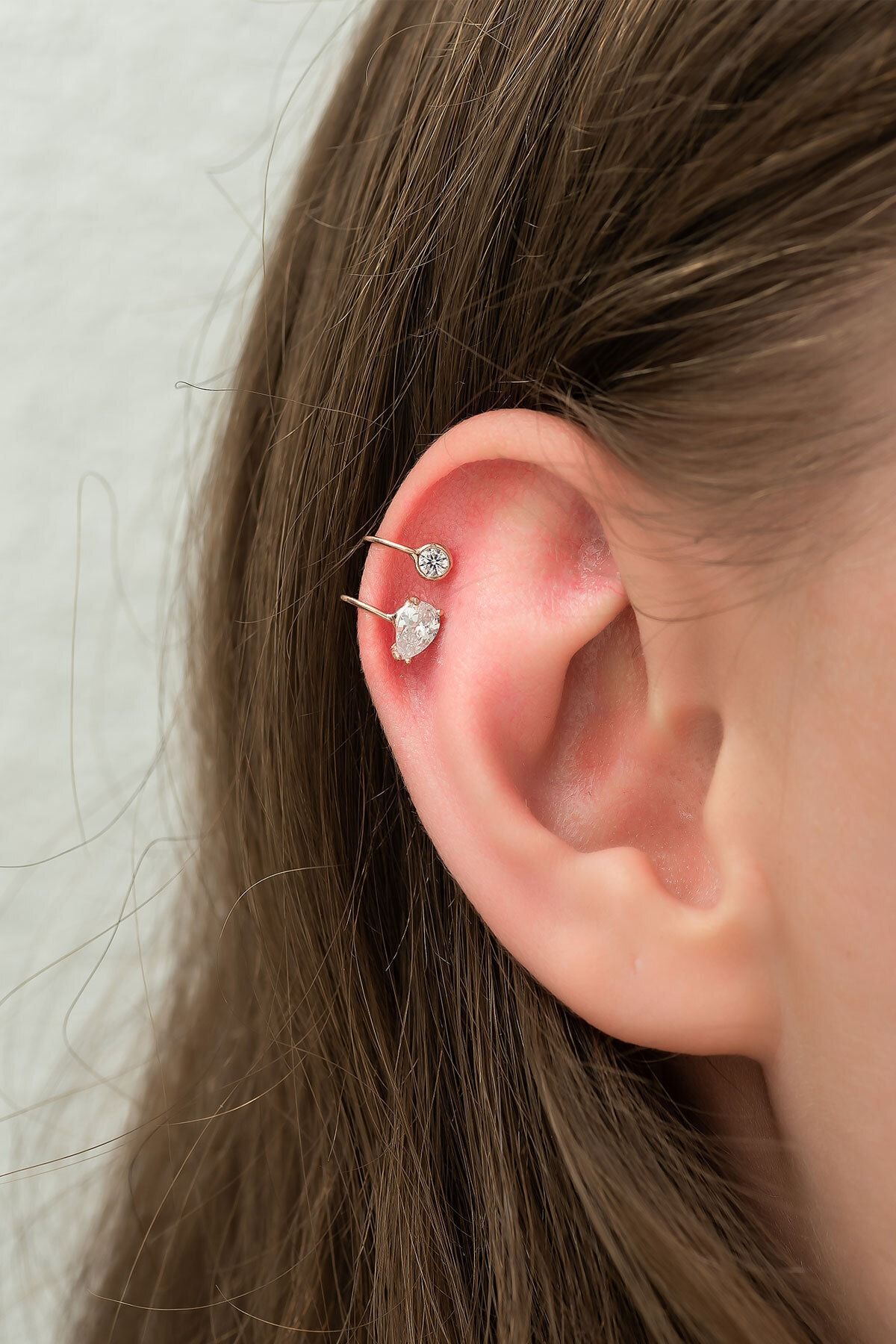 925 Ayar Gümüş Kıkırdak Damla Taşlı Küpe.rose,gold,rodaj