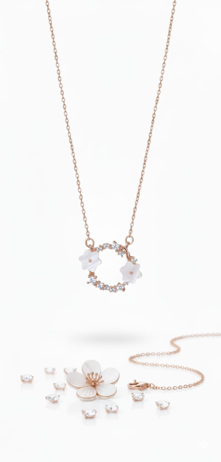 925 Ayar Gümüş Manolya Kolye.rose.gold.rodaj