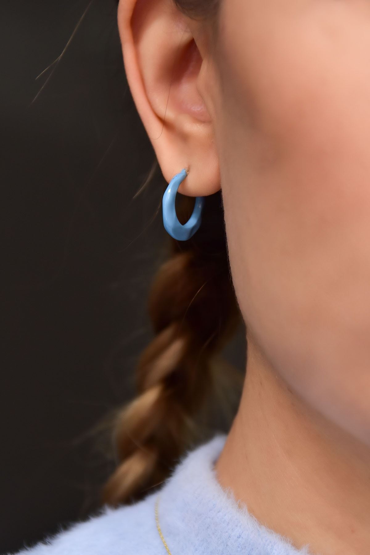 925 Ayar Gümüş Mavi Mineli Halka Küpe Uvpts300000