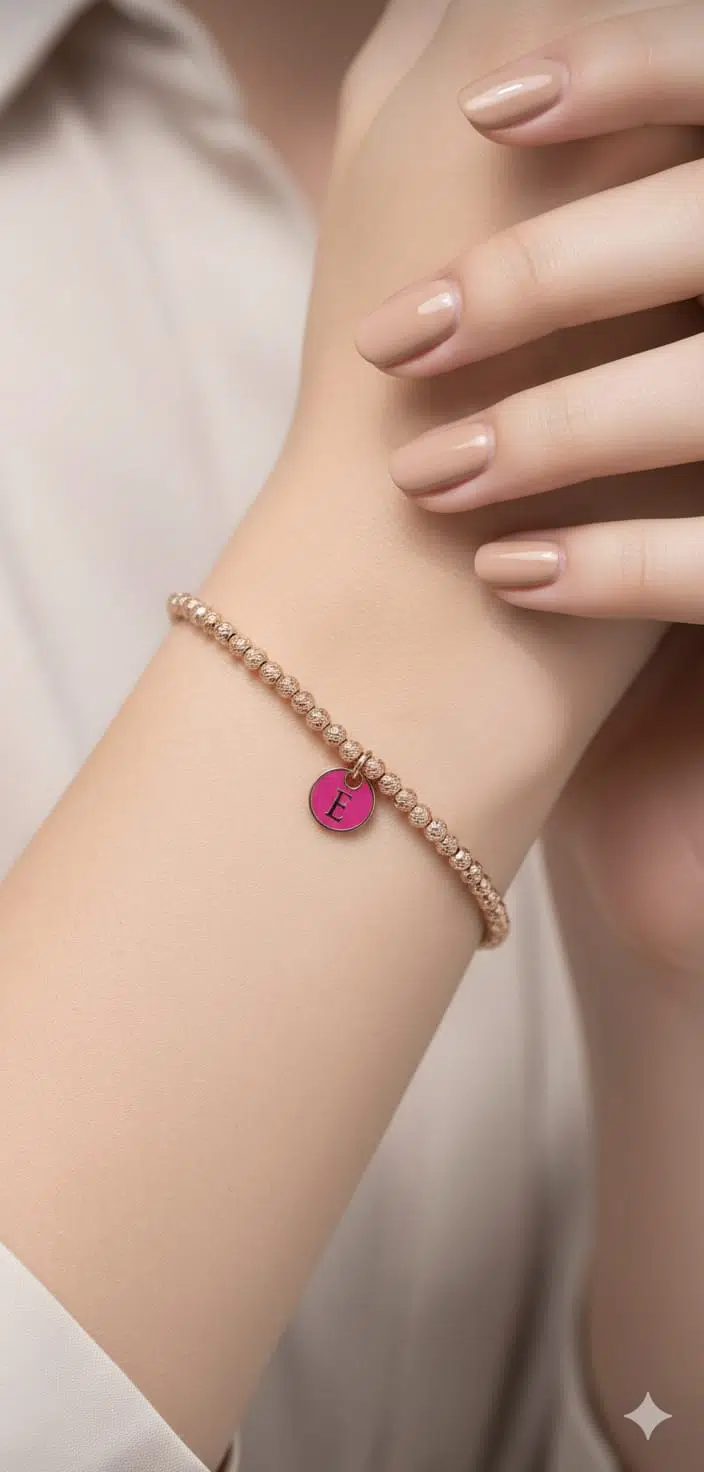 925 Ayar Gümüş Mineli Özel Harfli Dorika Toplu Bileklik.rose.gold.rodaj