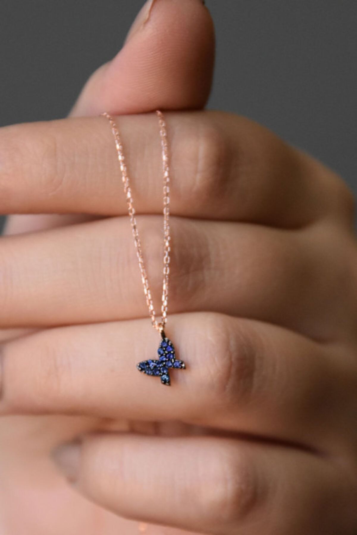 925 Ayar Gümüş Mini Lacivert Taşlı Kelebek Kolye