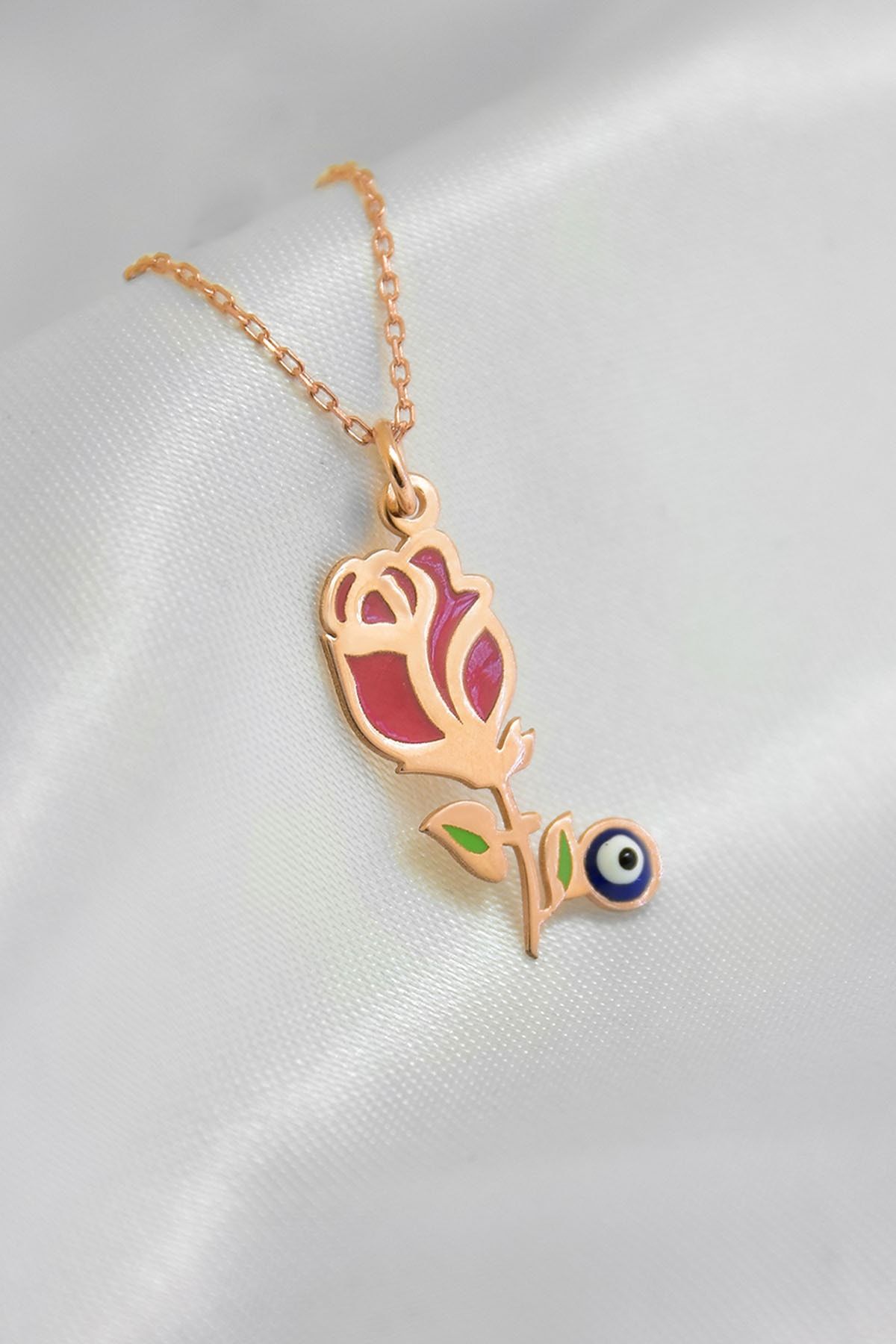 925 Ayar Gümüş Nazar Göz Mineli Gül Kadın Kolye