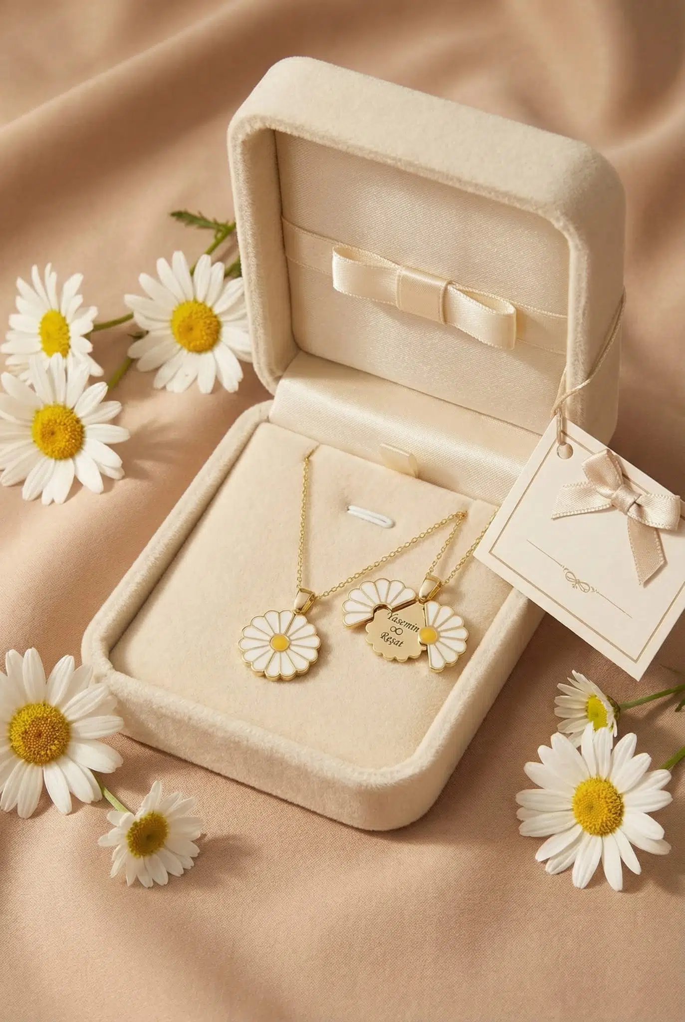 925 Ayar gümüş Papatya isimli kolye papatya kolye kişiye özel papatya kolye.rose.gold.rodaj