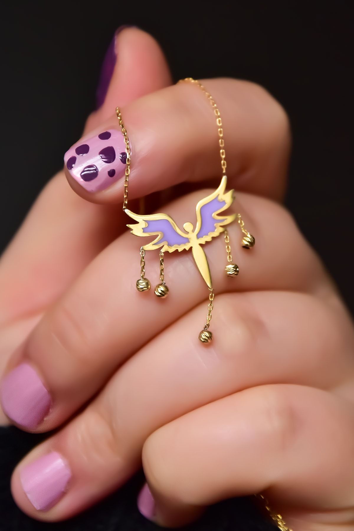 925 Ayar Gümüş Parlayan Rüya Serisi Renkli Ebruli Cam Boyalı Dorika Sallantılı Mikail Meleği Kolye