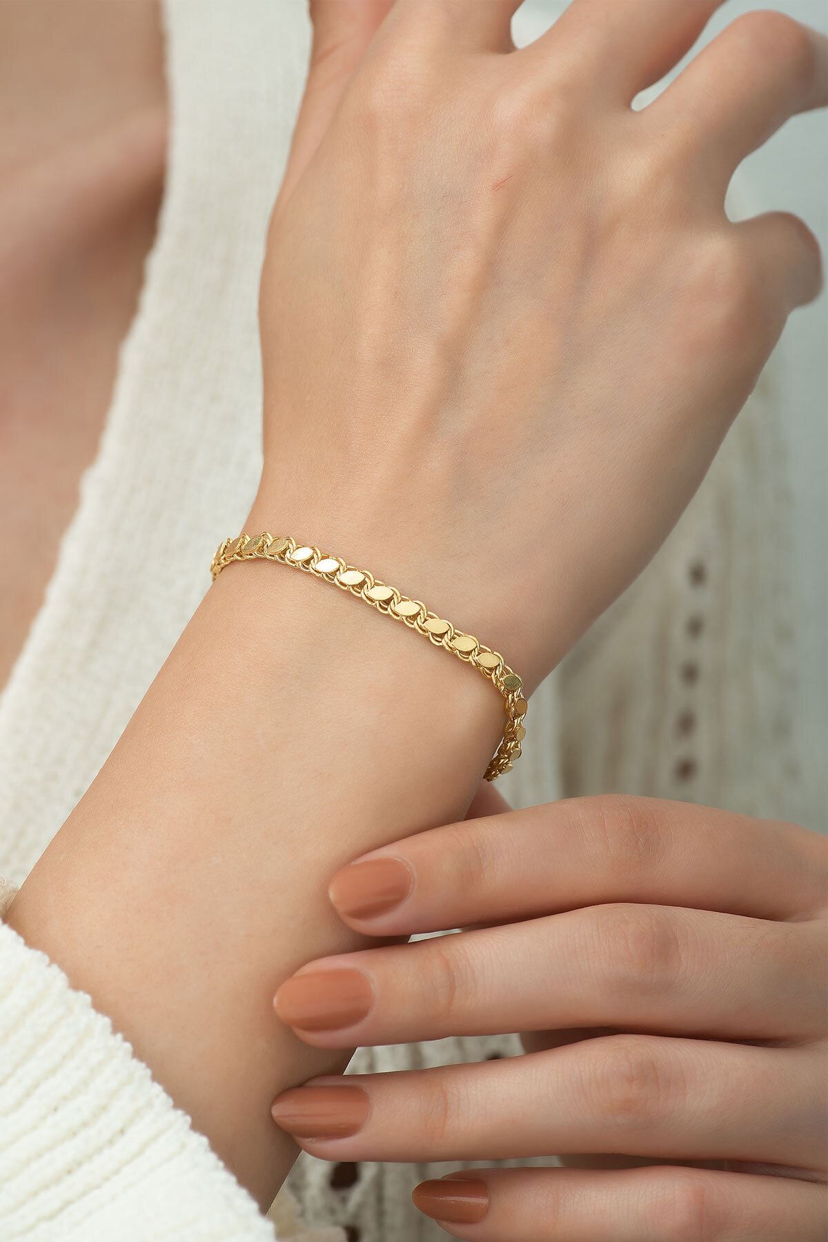 925 Ayar Gümüş Pul Zincir Kadın Bileklik Altın Kaplama