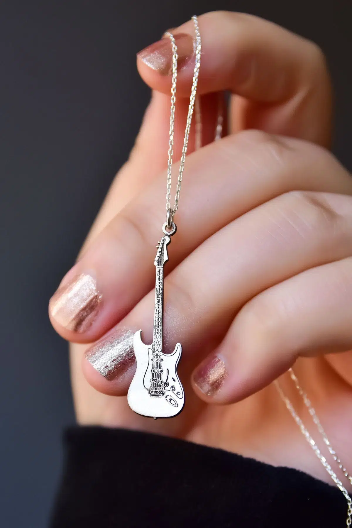 925 Ayar Gümüş Retro, Elektronik Gitar Kolye