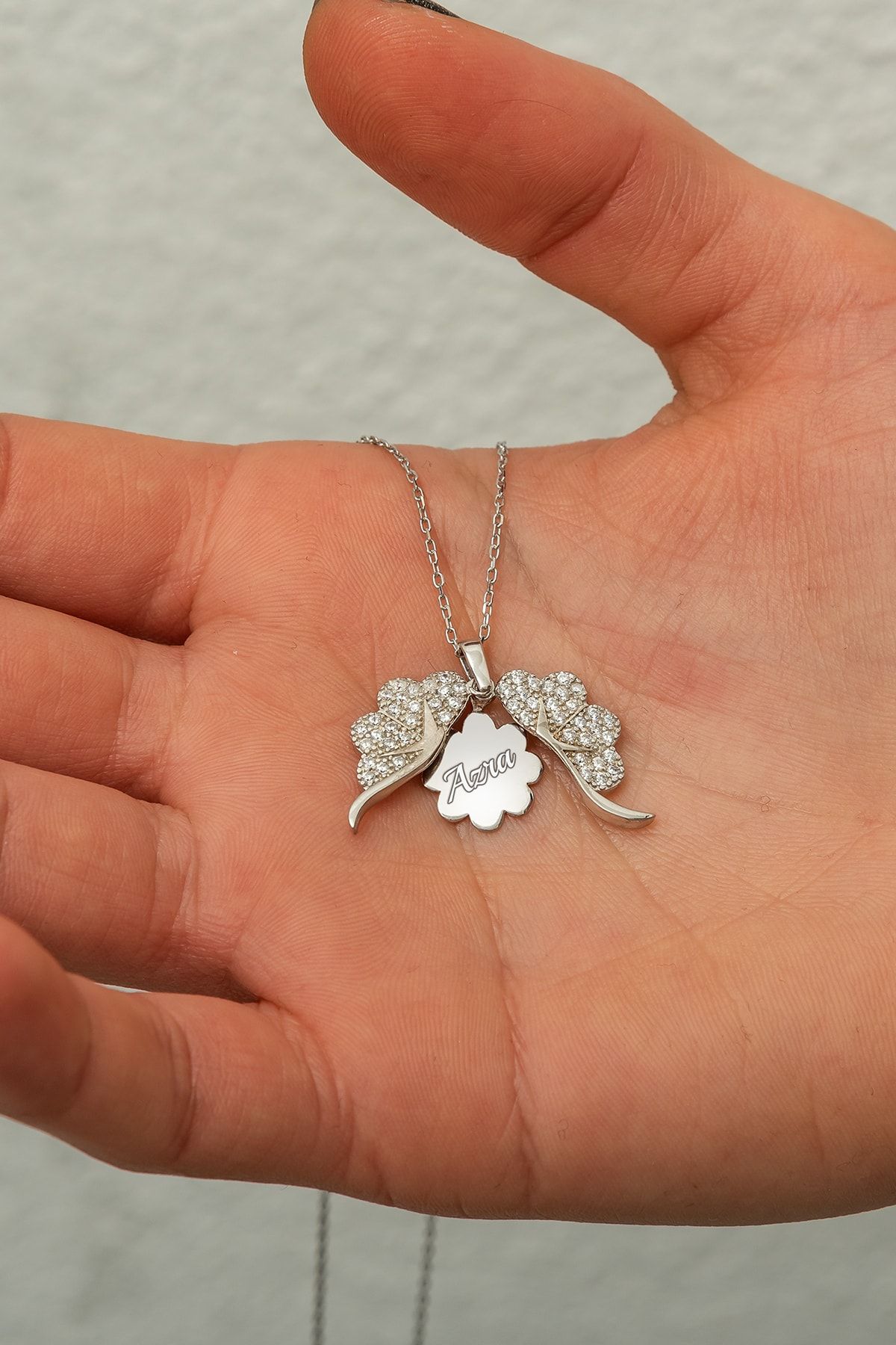 925 Ayar Gümüş Rodyum Altın Kaplama Isimli Yonca Kolye