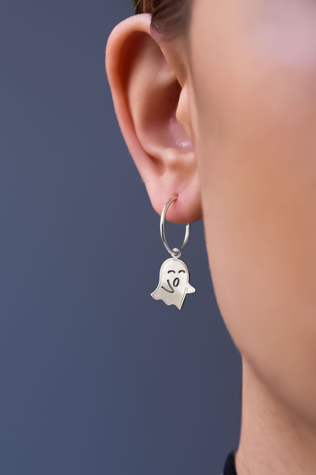 925 Ayar Gümüş Rodyum Kaplam Casper, Sevimli Hayalet Halka Küpe