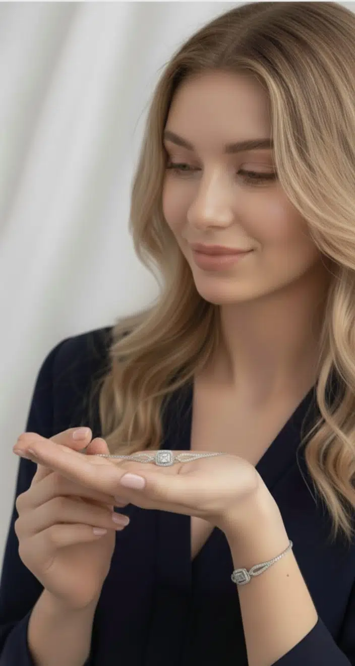 925 Ayar Gümüş Rodyum Kaplama Baget Taşlı Bileklik