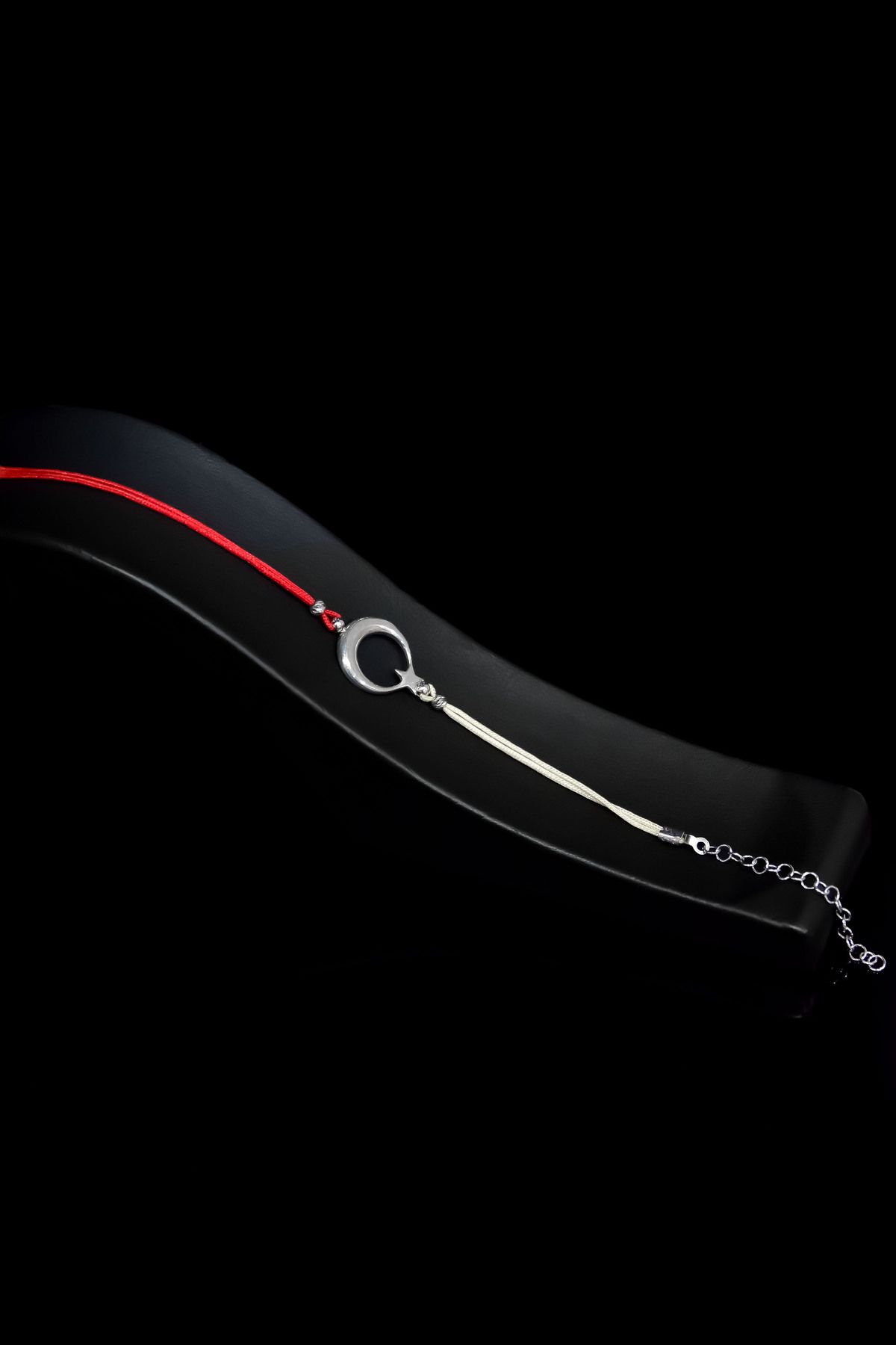 925 Ayar Gümüş Rodyum Kaplama Beyaz Kırmızı Türkiye ,Taraftar Taşsız Ayyıldız Erkek Bileklik