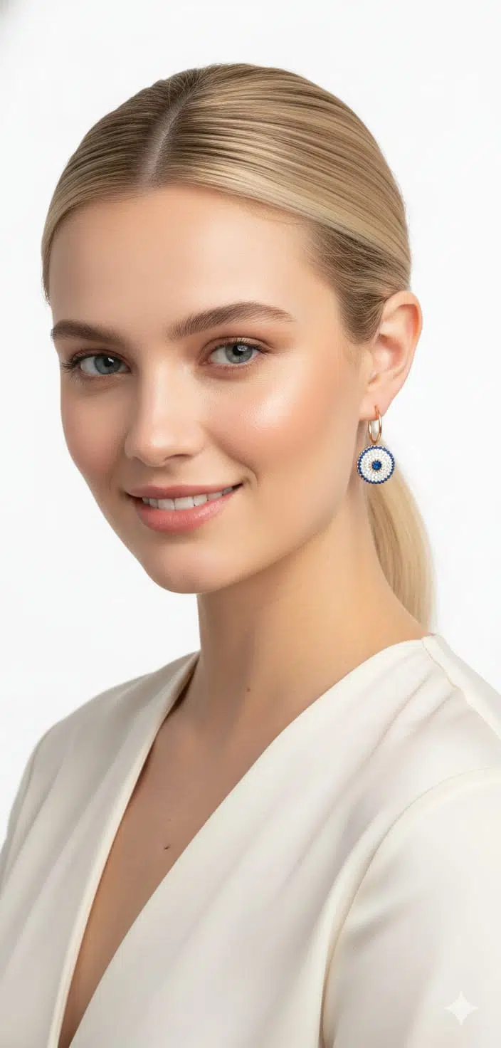 925 Ayar Gümüş Rodyum Kaplama Büyük Boy Nazar Halka Küpe