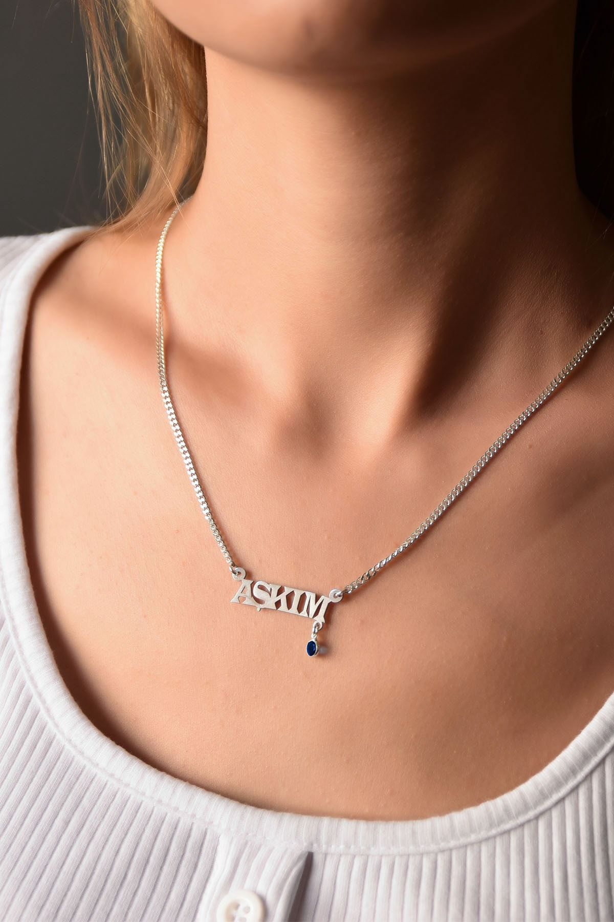 925 Ayar Gümüş Rodyum Kaplama Doğum Taşlı Aşkım Gurmet Zincir Kadın Kolye