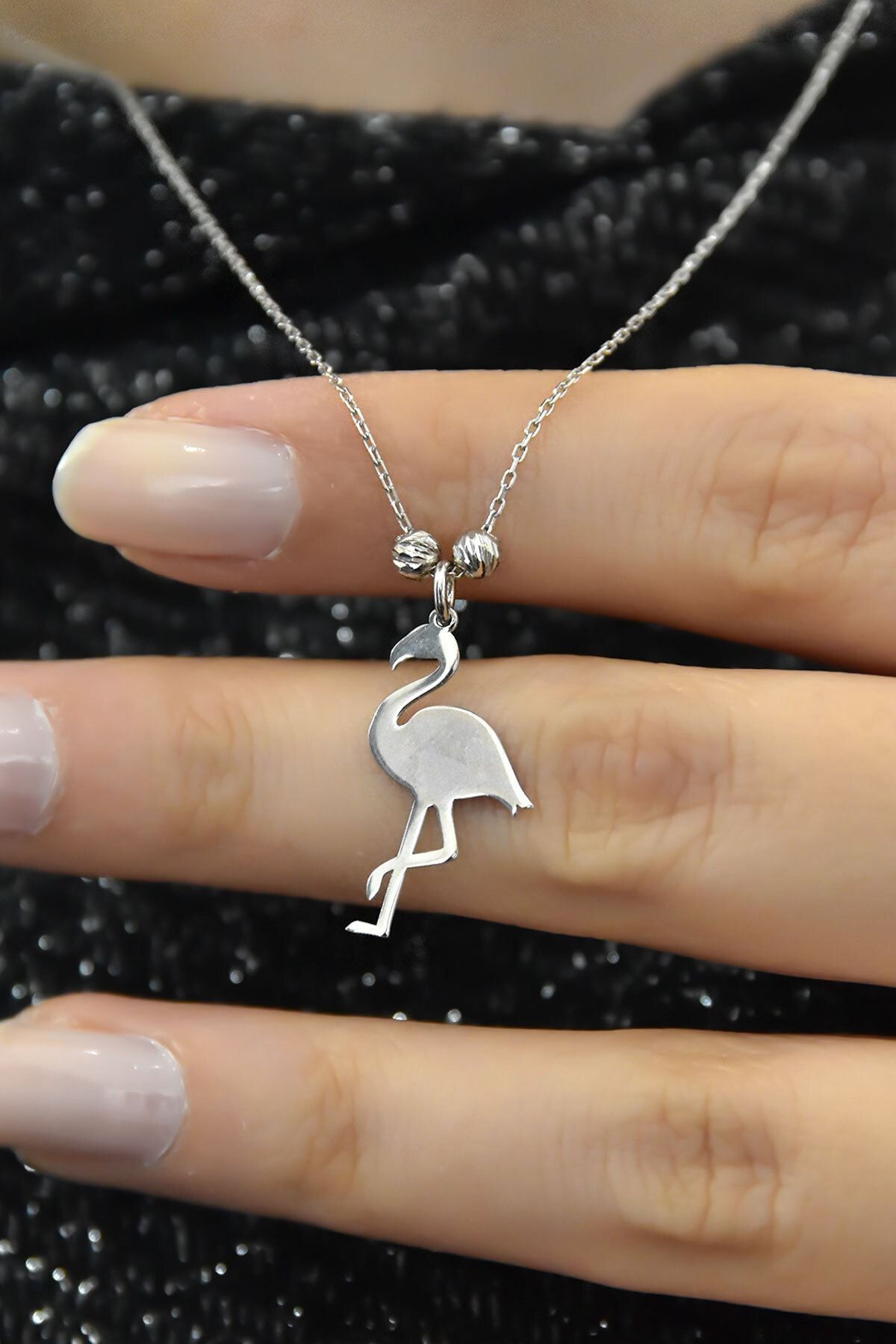 925 Ayar Gümüş Rodyum Kaplama Dorika Toplu Flamingo Kadın Kolye