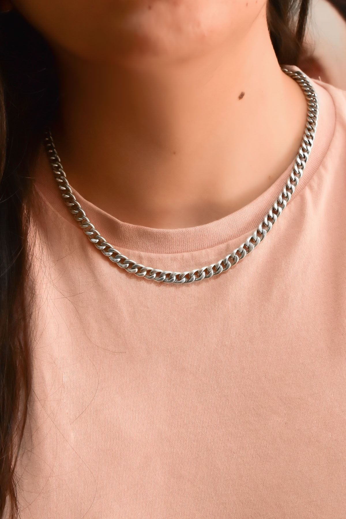 925 Ayar Gümüş Rodyum Kaplama Gurmet Zincir Kadın Kolye