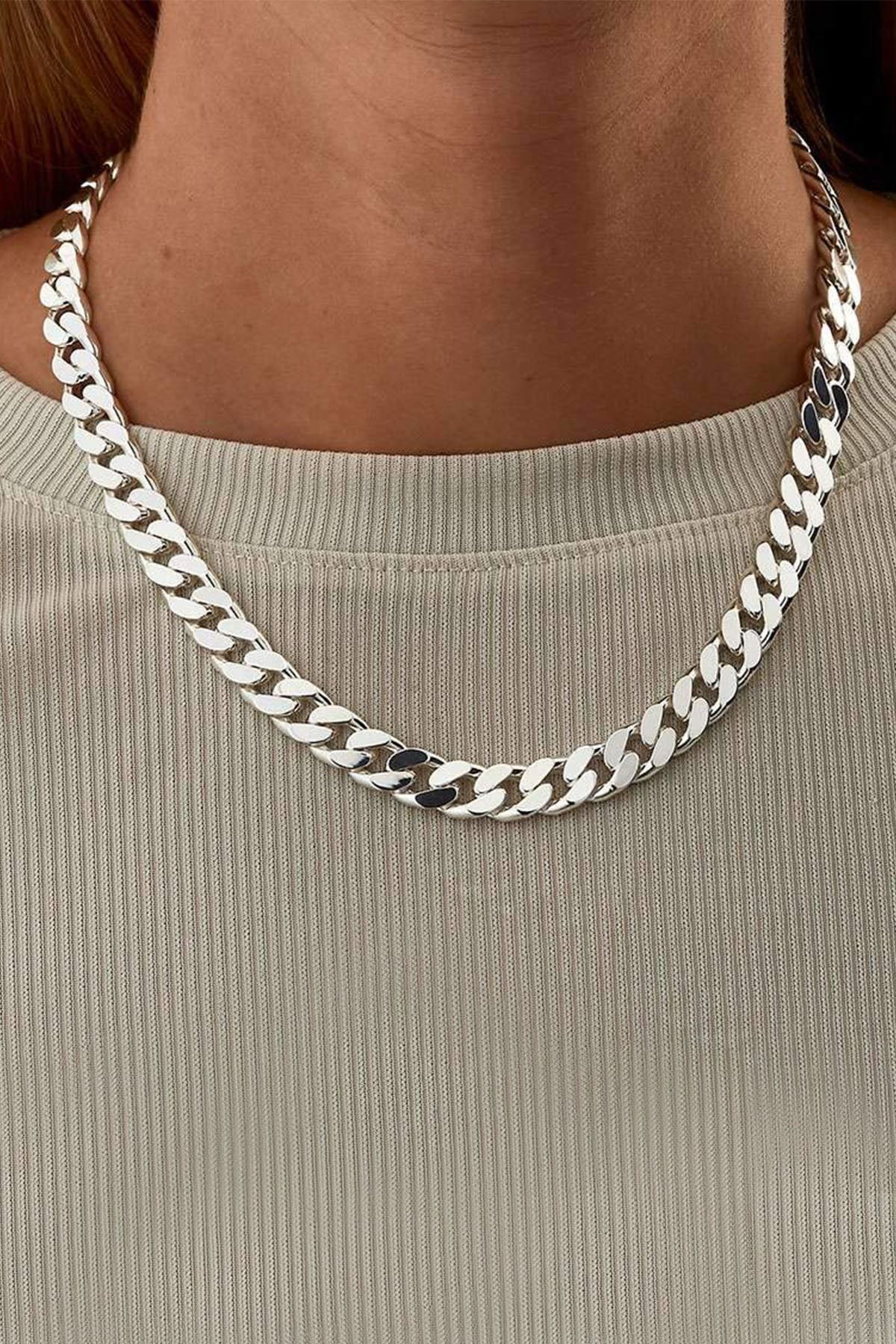 925 Ayar Gümüş Rodyum Kaplama Gurmet Zincir Kolye