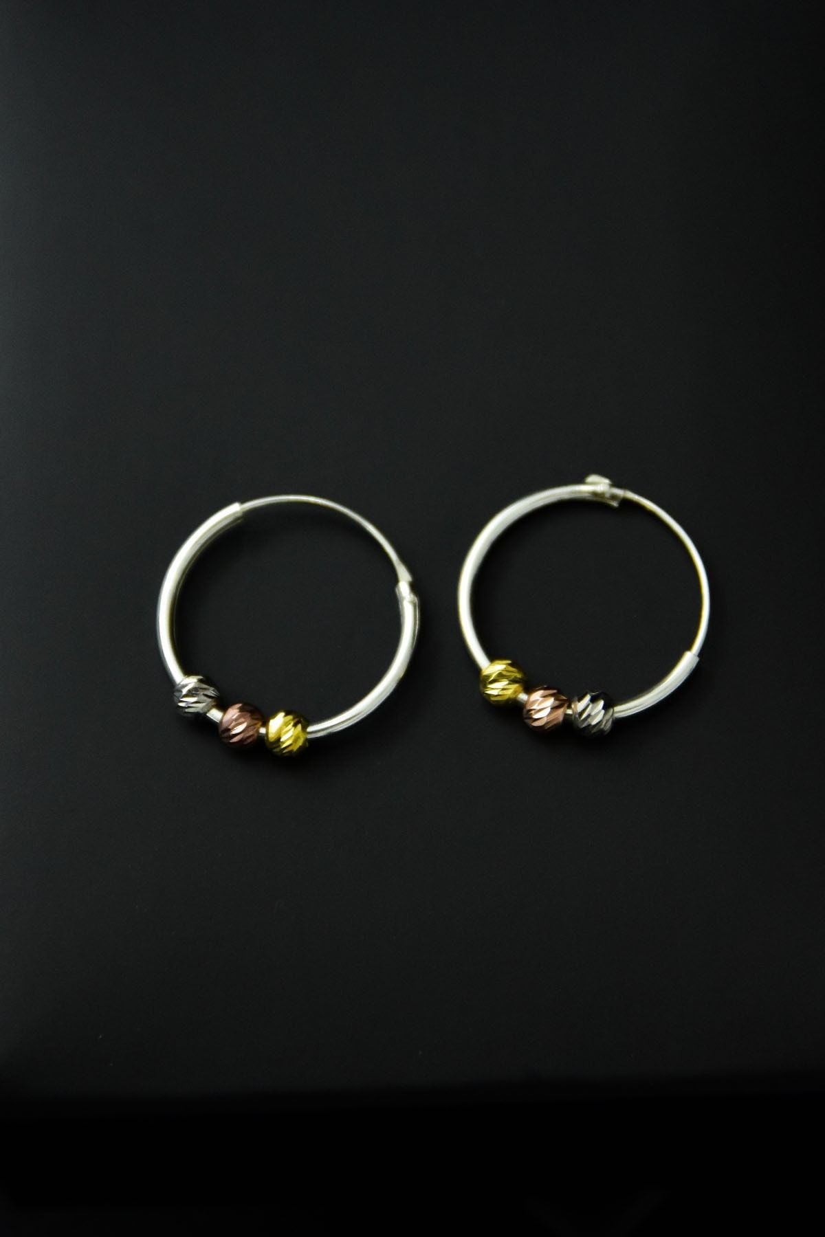 925 Ayar Gümüş Rodyum Kaplama Halka Üç Renk Dorika Toplu Halka Küpe