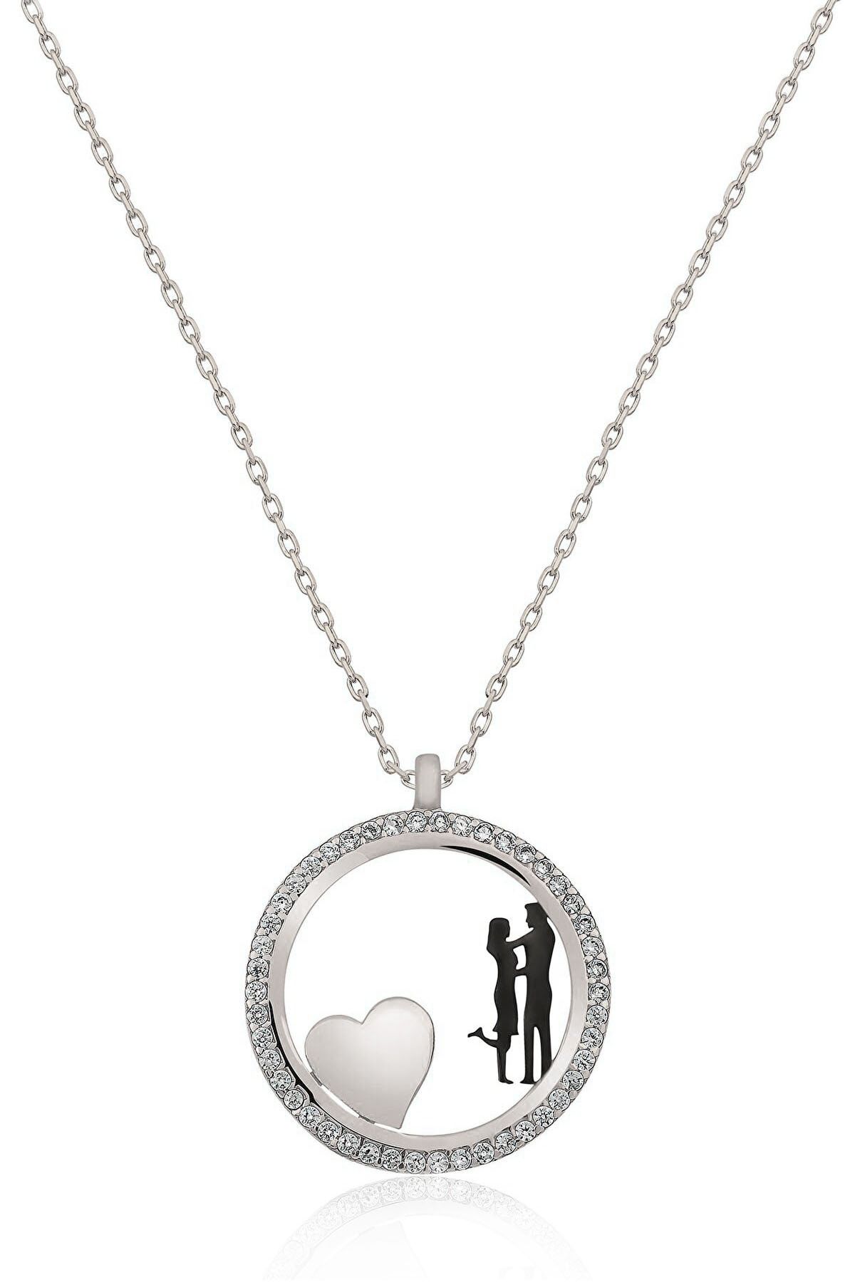 925 Ayar Gümüş Rodyum Kaplama Kalbimin Sahibi Sevgili Çember Kolye