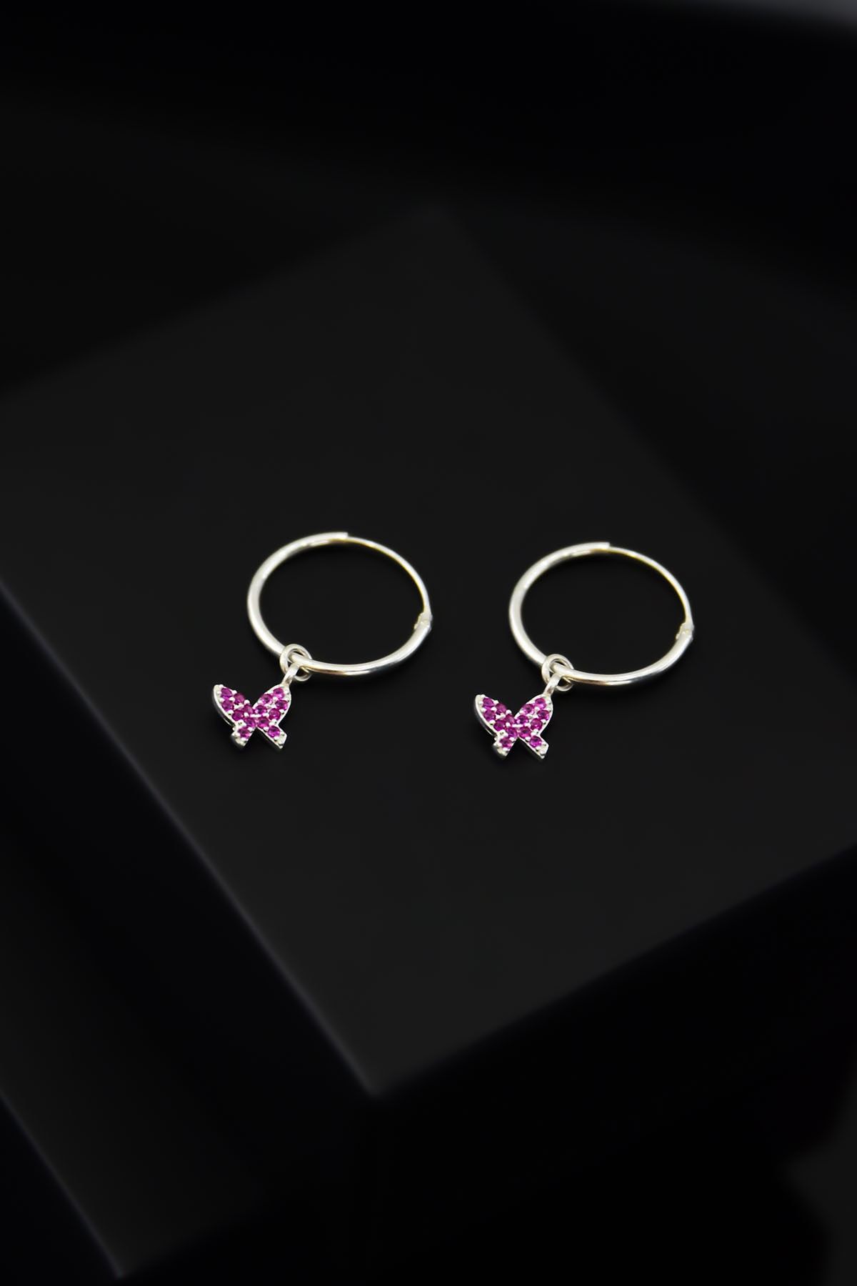 925 Ayar Gümüş Rodyum Kaplama Kelebek Model Halka Küpe