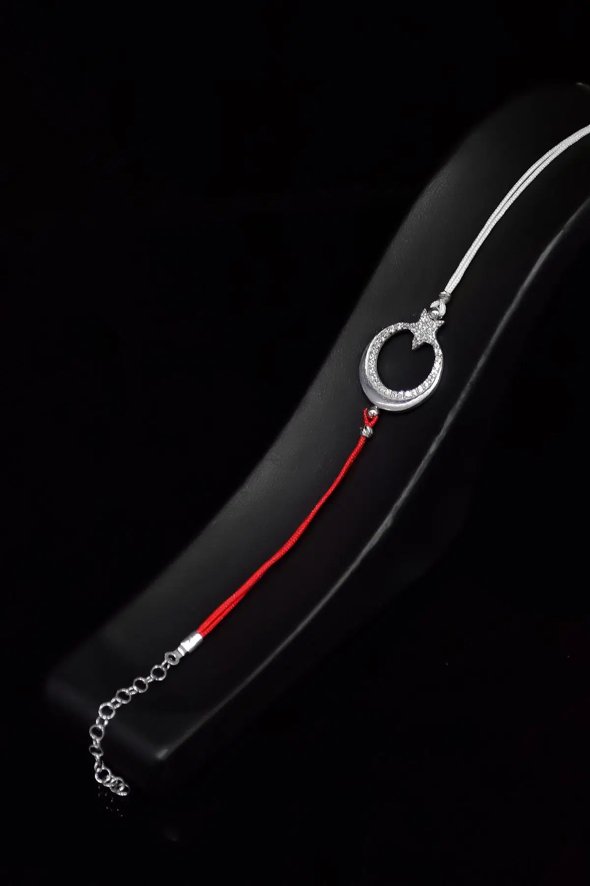 925 Ayar Gümüş Rodyum Kaplama Kırmızı Beyaz Türkiye ,Taraftar Tek Sıra Ayyıldız Erkek Bileklik