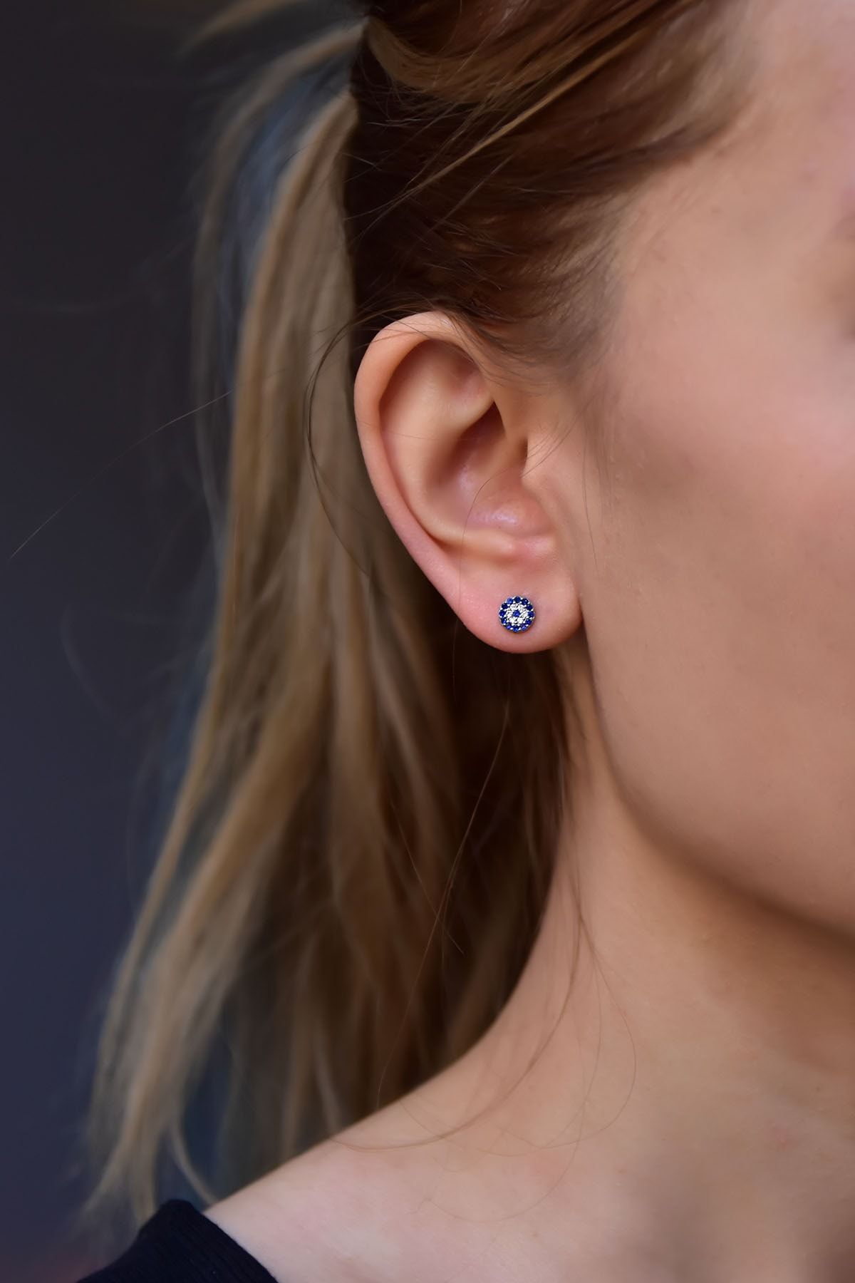 925 Ayar Gümüş Rodyum Kaplama Nazar Küpe