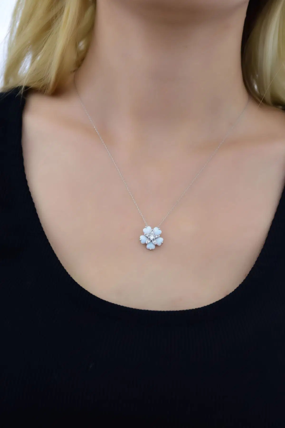 925 Ayar Gümüş Opal Taşlı Kalp Yıldız Kolye.rose.gold.rodaj