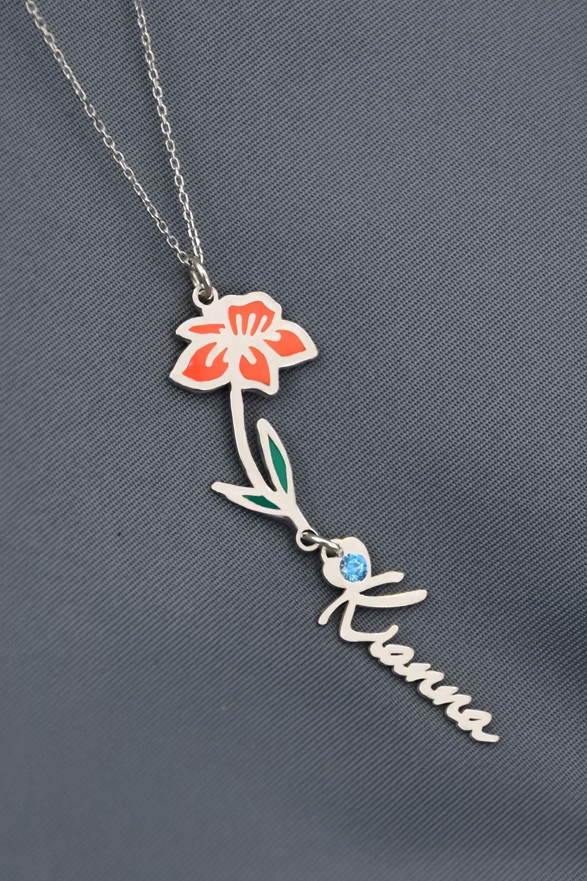 925 Ayar Gümüş Rodyum Kaplama Özel Tasarım Kalp Doğum Taşlı Mineli. Mart Ayı Çiçeği,Mart Ayı Isim Kolye