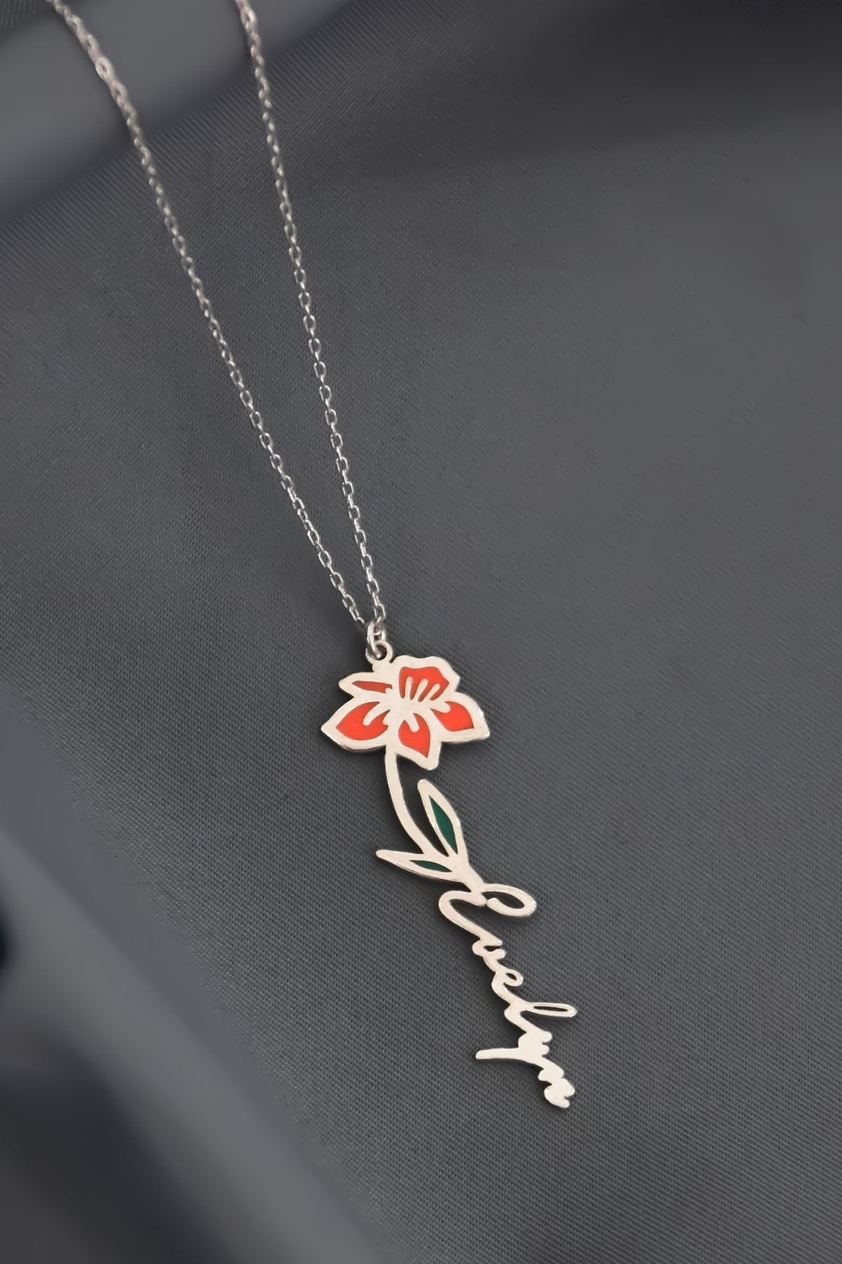 925 Ayar Gümüş Rodyum Kaplama Özel Tasarım Mineli. Doğum Mart Ayı Çiçeği,Mart Ayı Isim Kolye