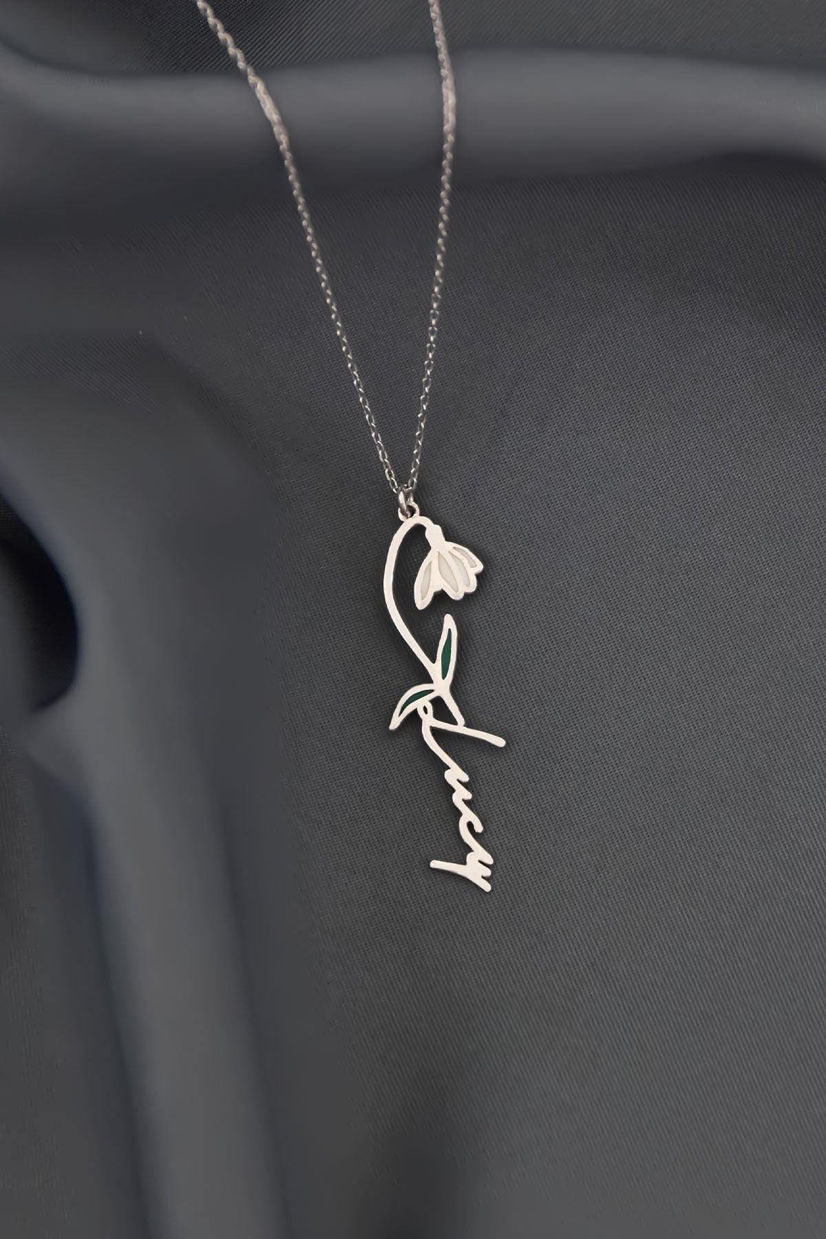 925 Ayar Gümüş Rodyum Kaplama Özel Tasarım Mineli.Doğum Ocak Ayı kolye. ocak ayı Çiçeği kolye, Isim Kolye